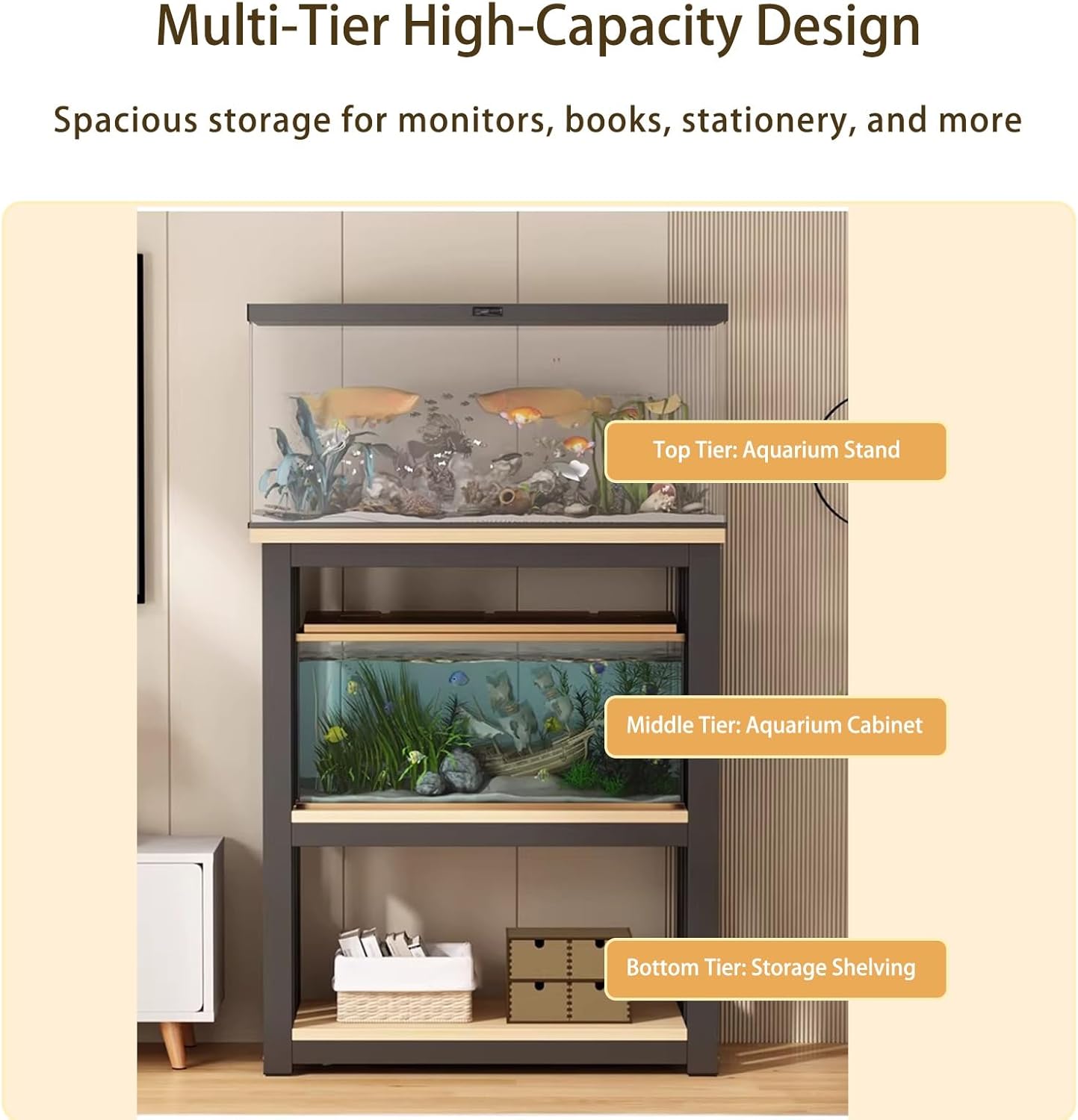 Three-Tier Aquarium Stand Heavy-Duty Fish Tank Stand Wrought Iron Frame For Fish Tank Base Living Room,Balcony(White,55x35cm/21.7x13.8in)