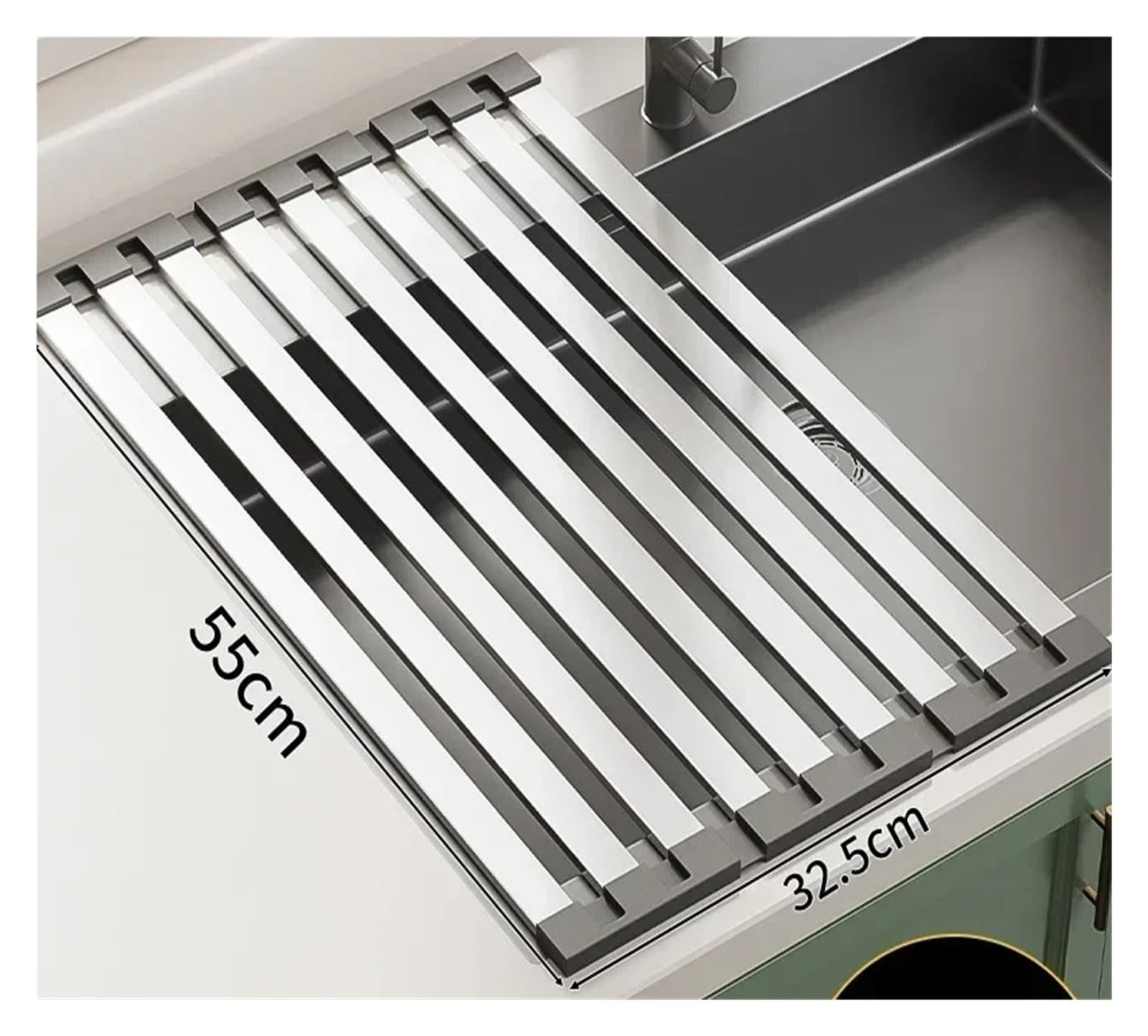 escurridor de Platos Plegable Silicona Soporte for Fregadero de Cocina, escurridor, Acero Inoxidable for y Platos, Cesta Drenaje Plegable retráctil(60x32.5cm)