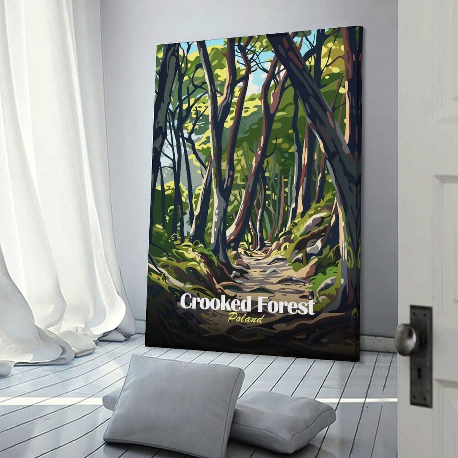 Junmoney Room Decor Wall Art Crooked Forest Poland Art Print, 16x24inch(40x60cm), for Home Office, Desk Area Or Studio, An Interior Accent for Desk Areas