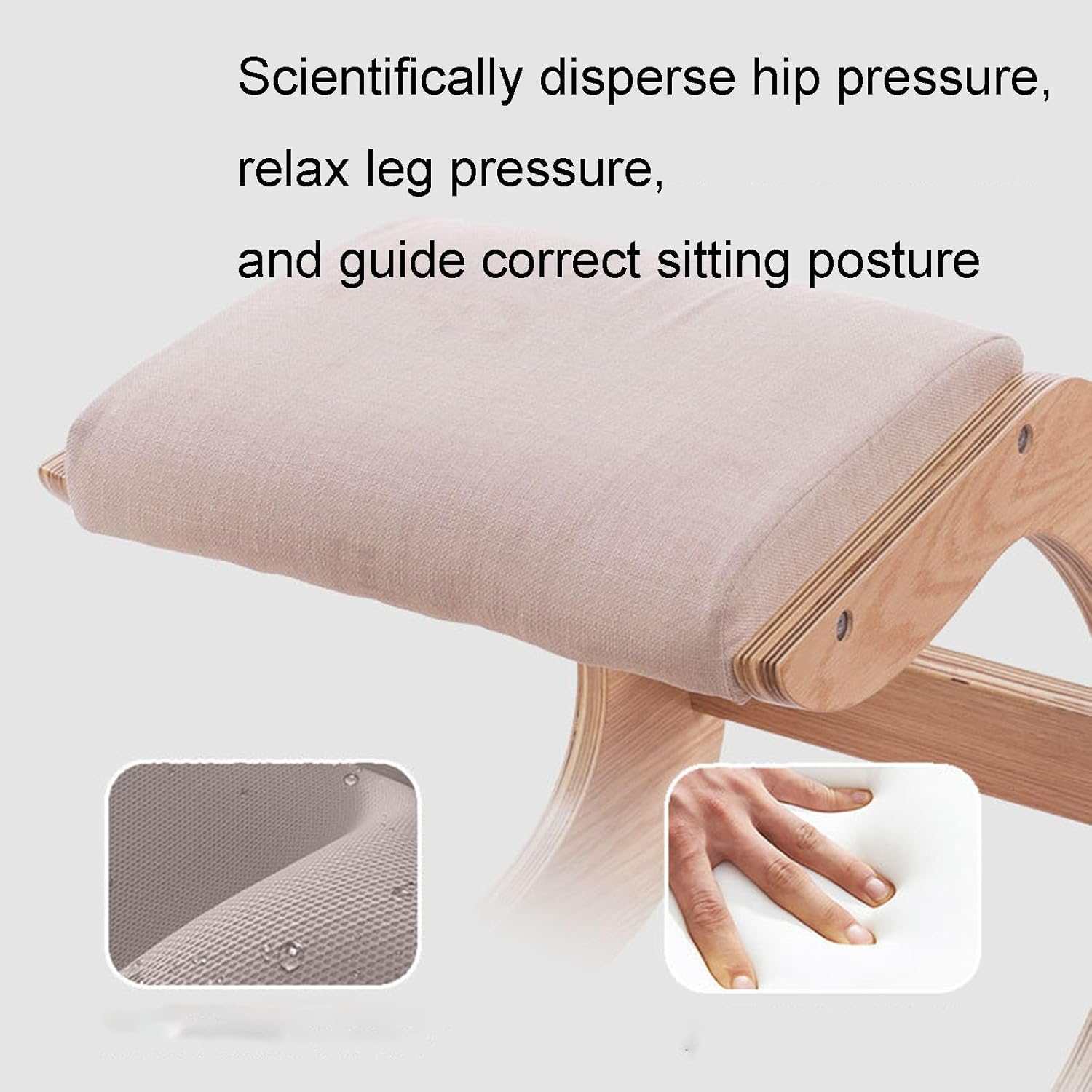 Ergonomic Kneeling Chair, Natural Wood Structure, Knee Brace Design, Scientific Spine Protection, Suitable for Sedentary Study and Office Use