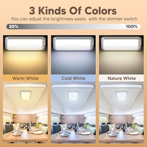 Miniatura 2 de BlueFire Luces de cúpula de techo de 700 lúmenes, regulables, de brillo deslizante, 7 W DC10-30 V, luces LED interiores superbrillantes para