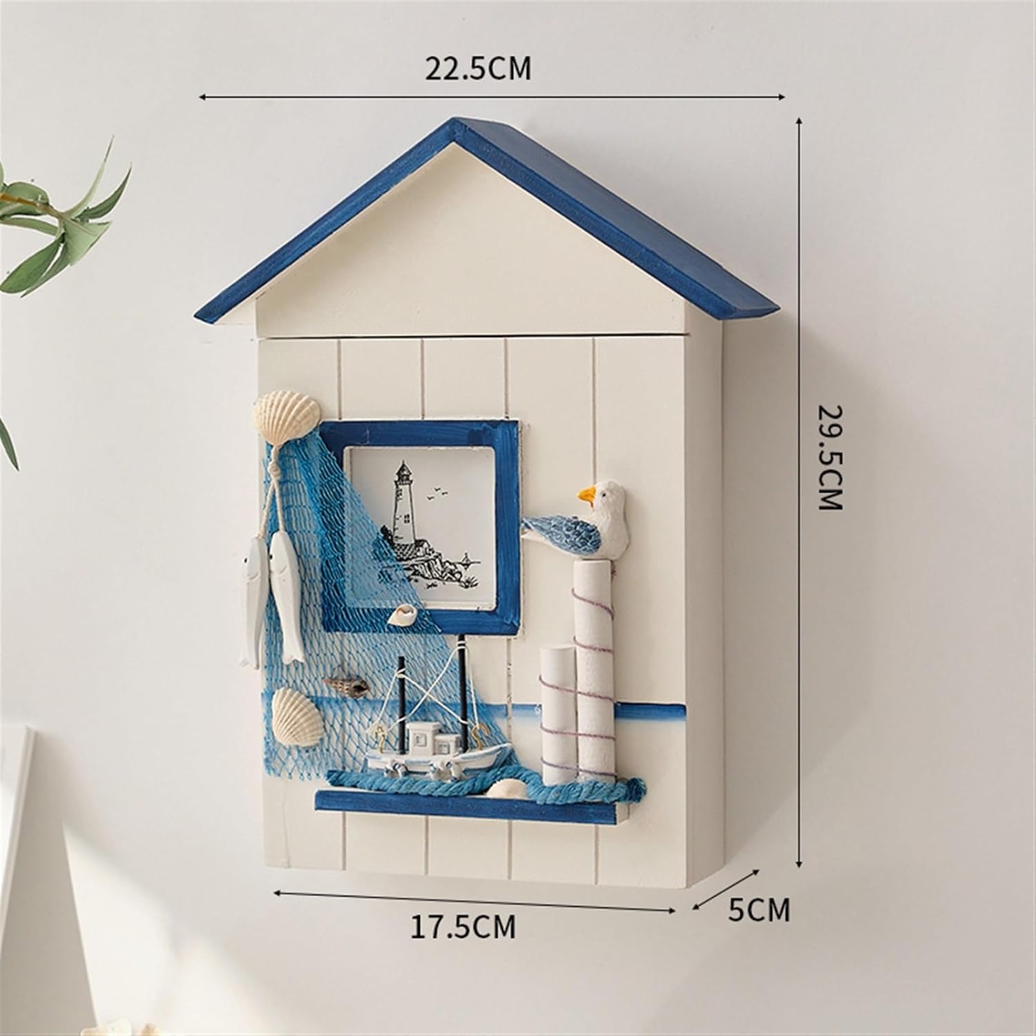 Wall Decor Creative Ocean Key Box, Wall Key Box Decoration, Seabird Sea Tower Key House Storage Box Wall Hanging Gift (Color : B)