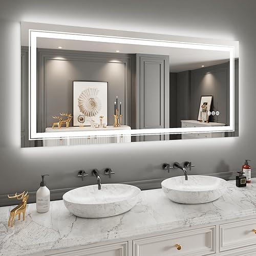 Miniatura 191 de Espejo LED de baño, 36 x 36 pulgadas con luz frontal y retroiluminada, antiniebla, espejo de tocador de baño para pared, función de memoria