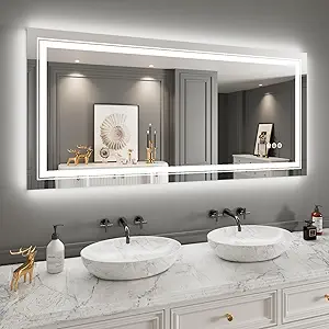 LED Mirror for Bathroom, 72"X36" with 8 RGB Backlit +3 Front Lit (Adjustable Individually), Anti-Fog, Large Lighted Bathroom Vanity Mirror for Wall,Shatterproof,Memory Function,Tempered Glass