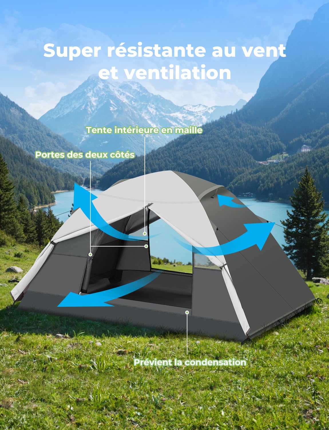 Tente de Camping 2-3 Personnes Camping Tente Ultra Légère Portable Tente de Dôme Facile à Installer pour Camping Randonnée