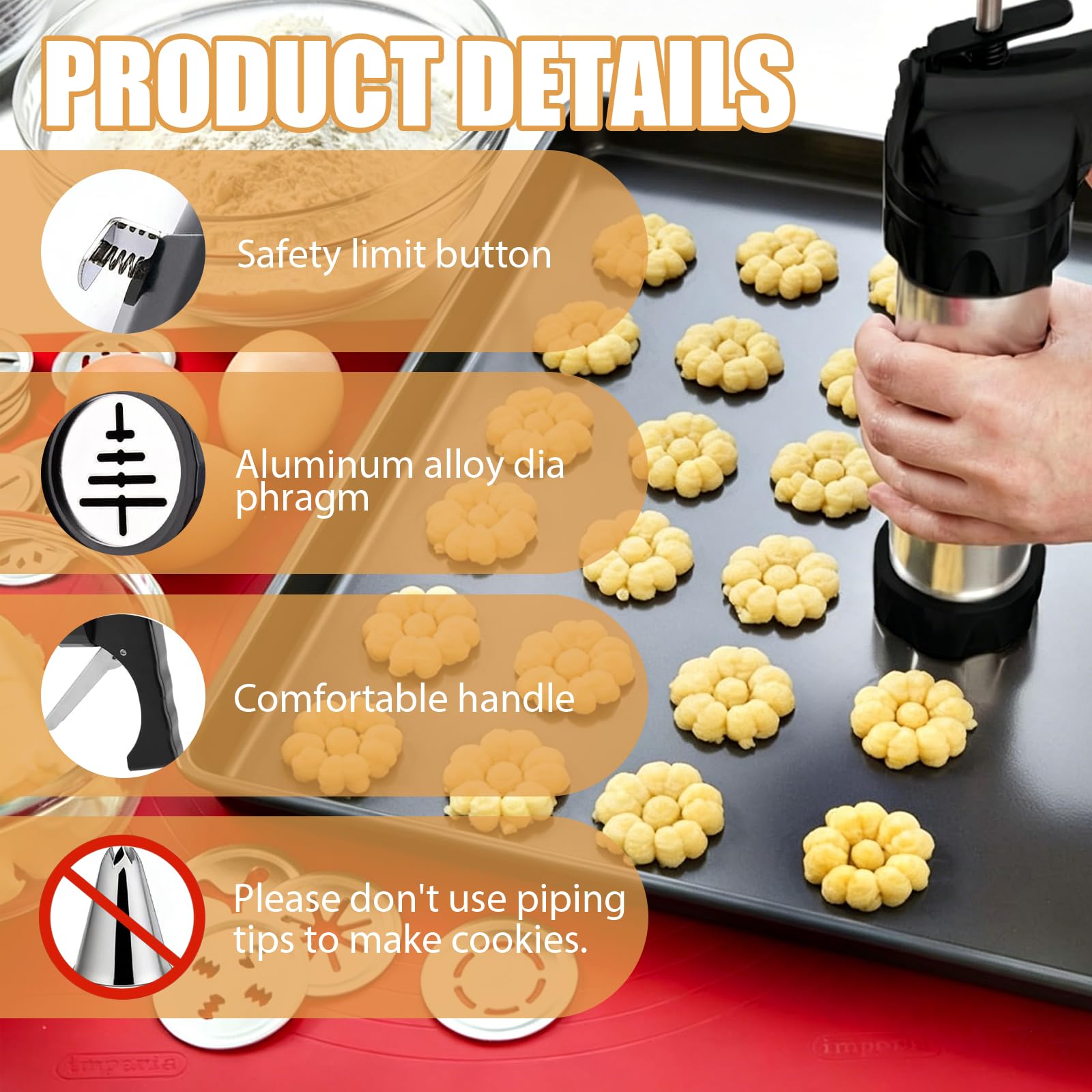 Pressa per Biscotti in Acciaio Inox, Biscotti Professionale Pistola Sparabiscotti con 16 Stencil e 8 Beccucci, Spara Biscotti per Frolla per Realizzare e Decorare Biscotti Fai da Te