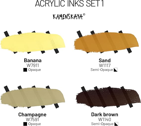 Kamenskaya Acrylic Inks for Artists - Acrylic Ink Set, Color Combination #1-4 pcs. 1 Fl Oz (30 ml) Each
