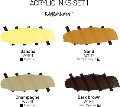 Kamenskaya Acrylic Inks for Artists - Acrylic Ink Set, Color Combination #1-4 pcs. 1 Fl Oz (30 ml) Each