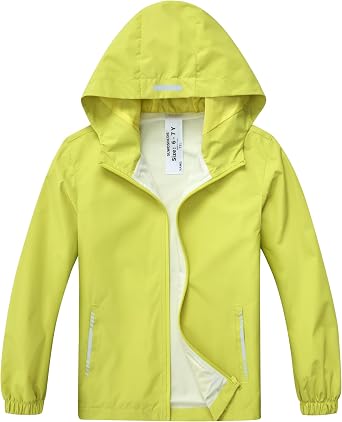 Boys Girls Waterproof Rain Jacket Lightweight Windbreaker Hooded