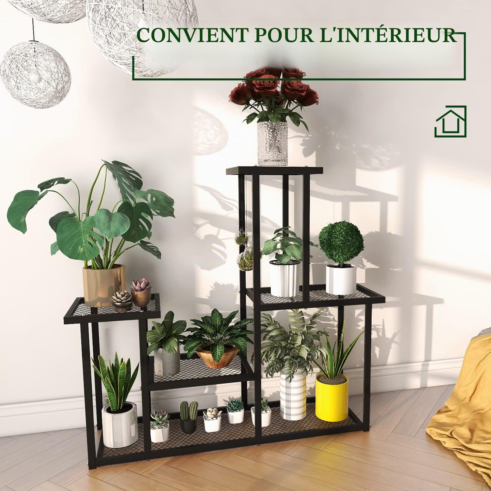 Taleco Gear Étagère à 4 étages en métal pour Pots de Fleurs - pour intérieur ou extérieur - Noir