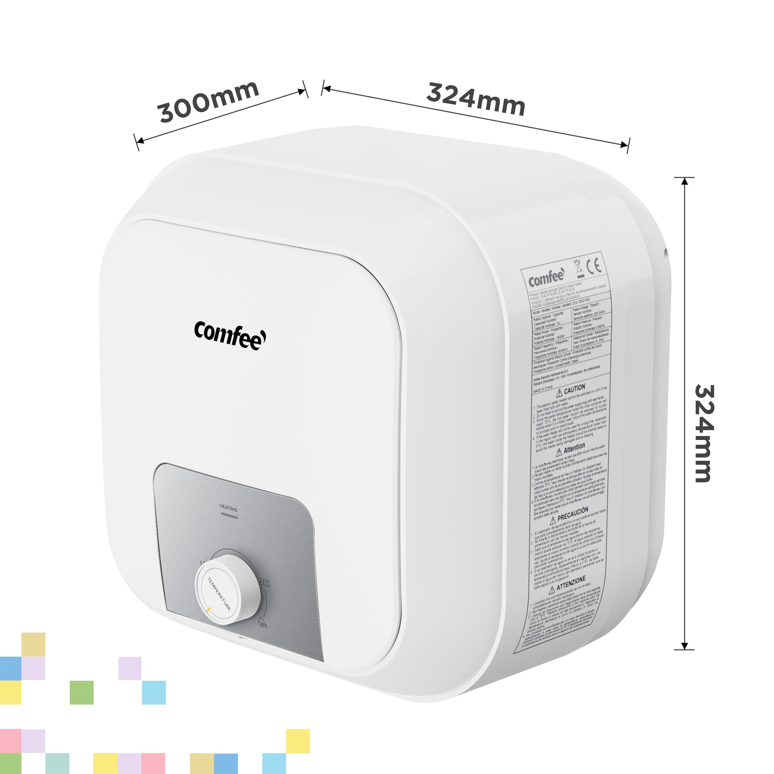 COMFEE Chauffe-eau électrique 10 l D10-15VD1OW sous l'évier, avec réservoir d'eau, léger, compact, facile à installer, idéal pour une petite famille