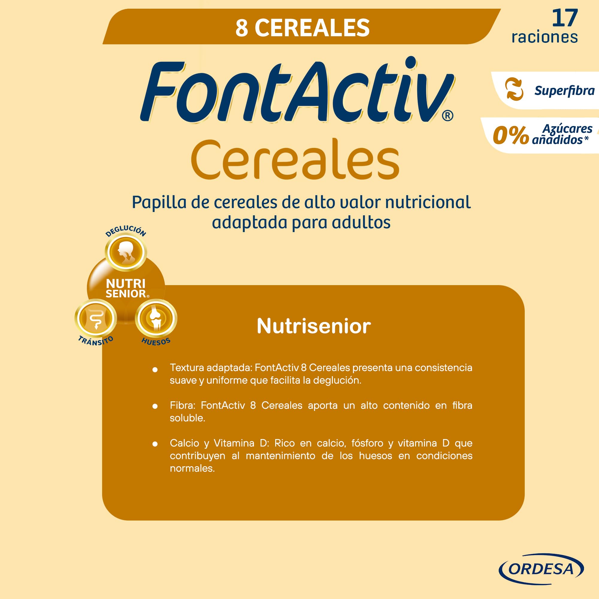 FontActiv 8 Cereales 500g Papilla Cereales Adultos Mayores Arroz Avena Maíz