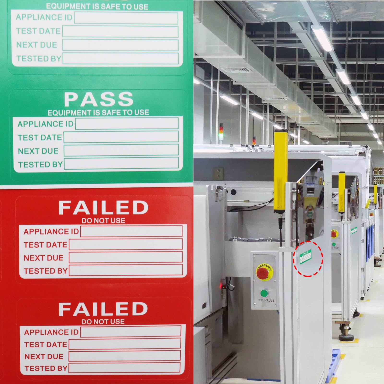 OTOTEC 550Pcs PAT Testing Stickers (500Pcs Pass, 50Pcs Failed) 50x25mm Rectangular Labels, Red, Green, White - Image 2