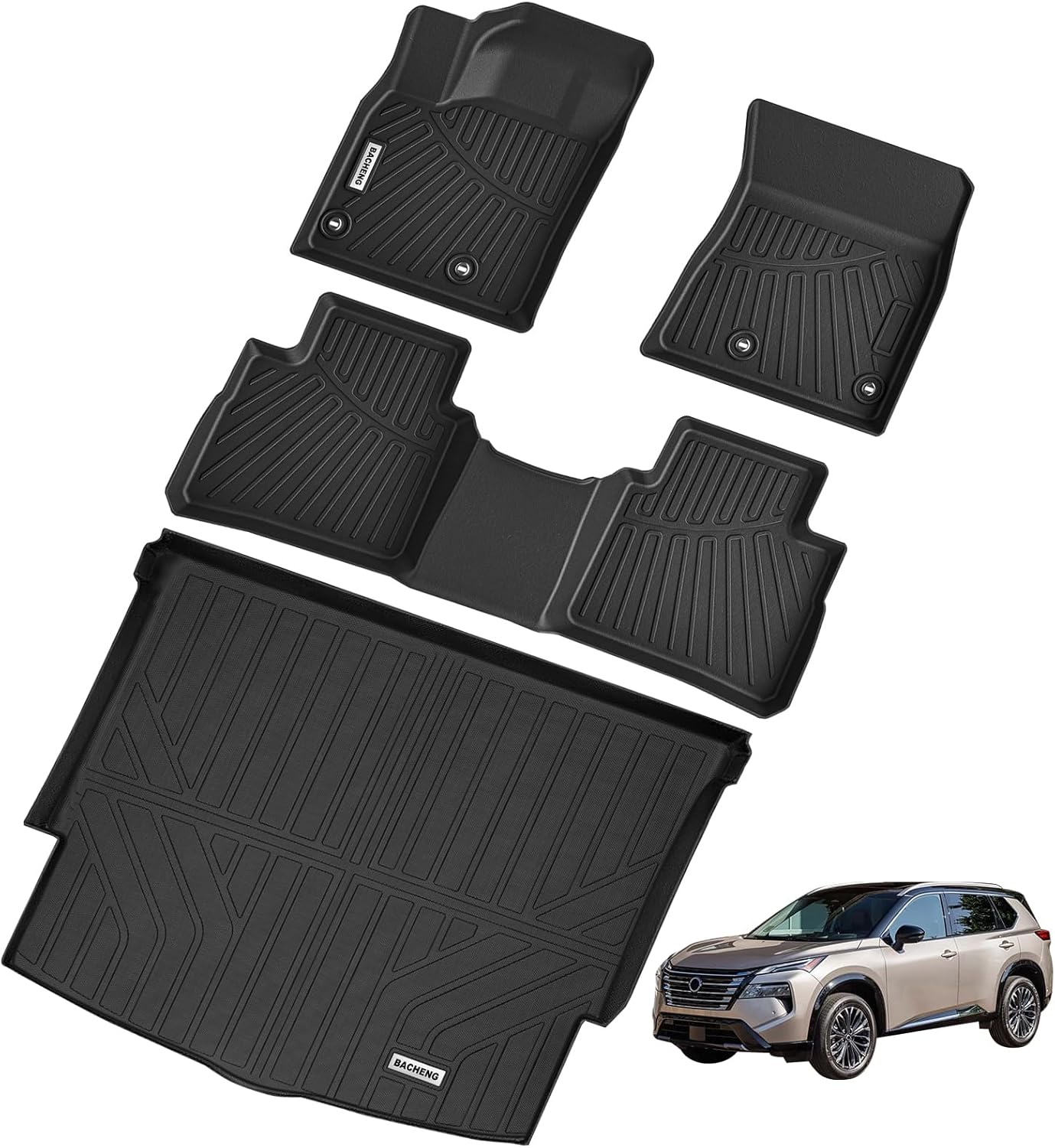 Floor Mats & Cargo Liners Compatible for 2021-2022-2023-2024-2025 Nissan Rogue ，All-Weather TPE Nissan Rogue Floor mat Accessories 2 Row Floor Cargo Trunk Liners-Black