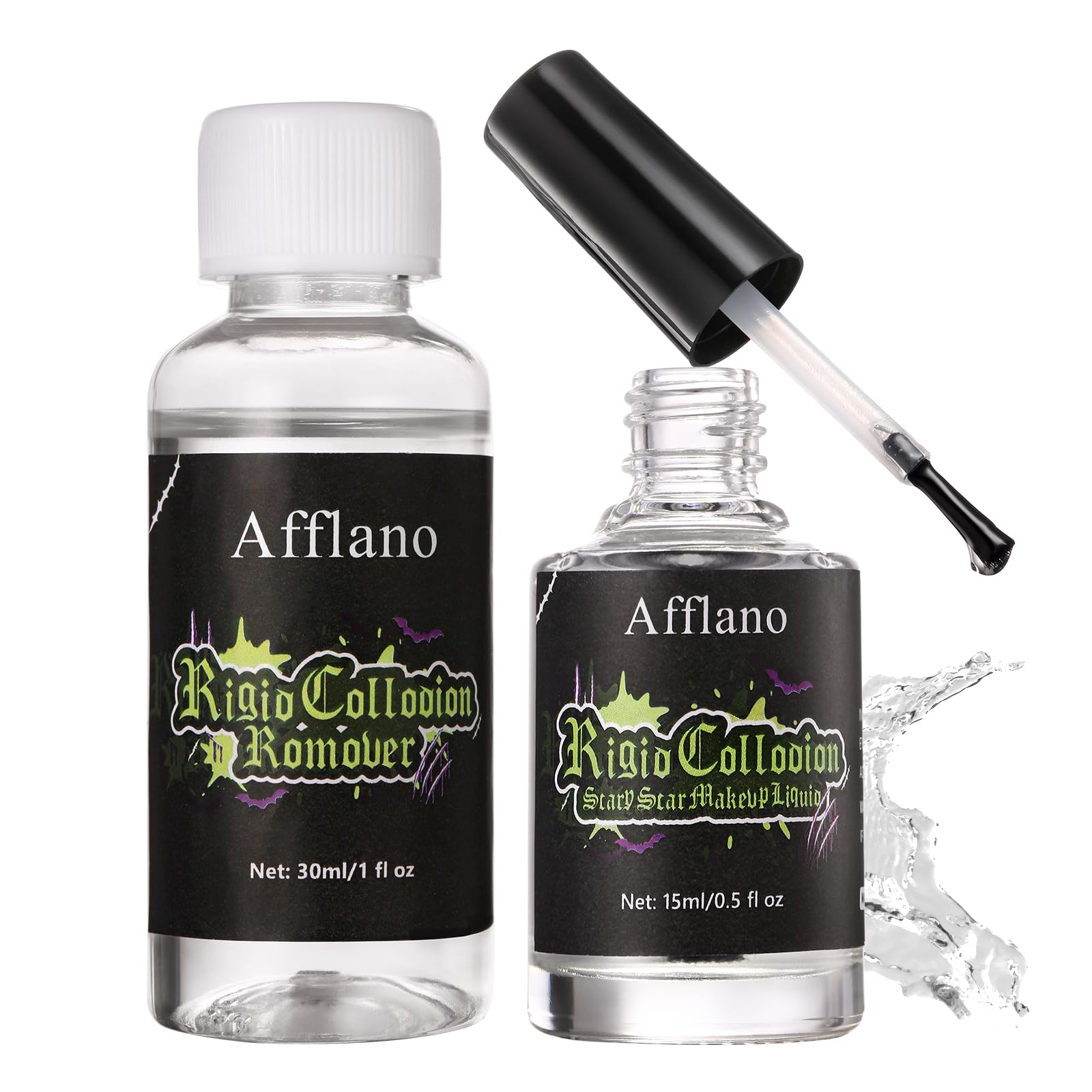 Rigid Collodion and Remover Kit, Professional Collodion Scar Liquid & Remover Combo Kit, Quick Dry Realistic Scarring Liquid for Halloween Fake Scars FX Makeup, Cosplay, Zombie, Joker, Film, Theater