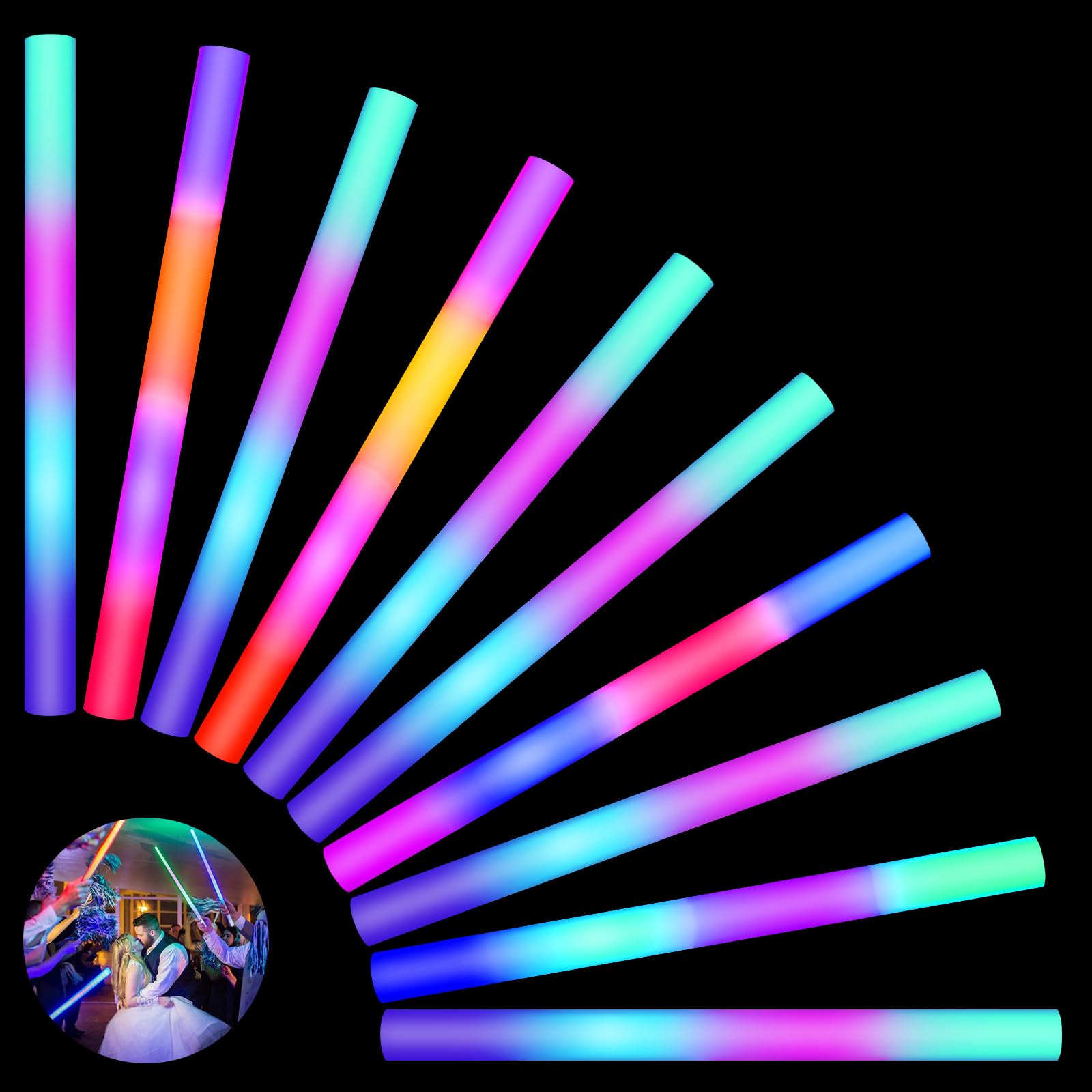 Foam Glow Stick,32 Sticks LED Foam Stick, Glow-in-the-dark Party Supplies, 3 Modes of Colorful Glow Sticks For Weddings, Graduation Parties, Parties, Get-togethers, Halloween (32)