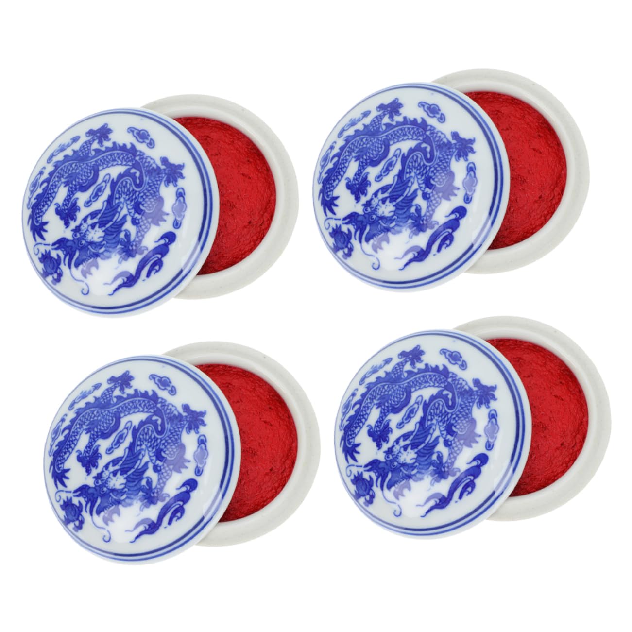 jojofuny Tampone di Inchiostro Ceramico Rosso 4 Pezzi, Superficie Liscia e Riutilizzabile, per Calligrafia, Pittura e Timbri Stile Cinese