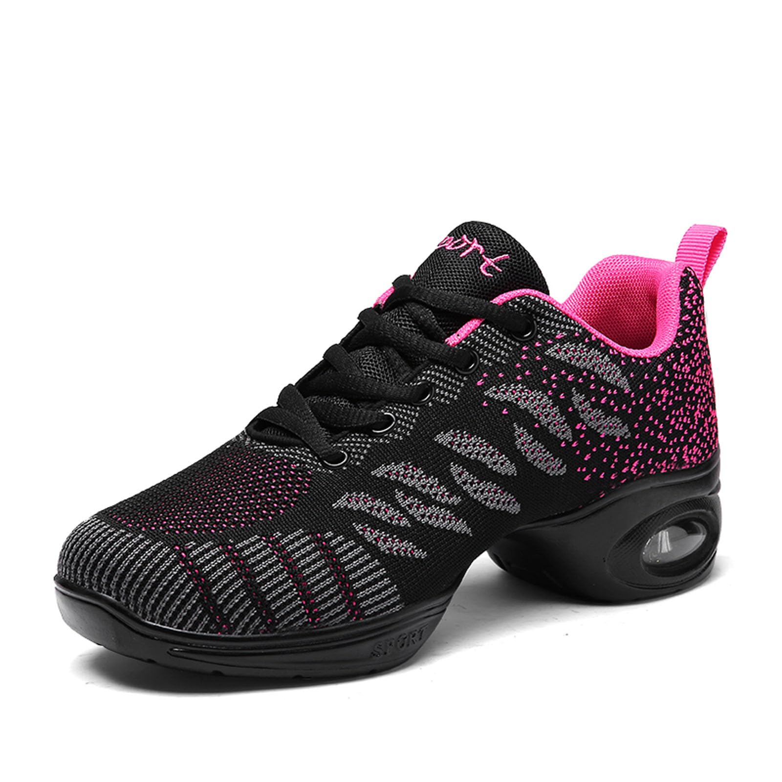 SECHRITE Chaussures de Danse Femme Baskets et Chaussures de Jazz Danse Sport Semelle Fendue Modern Athletic à Lacets Maille Sneakers