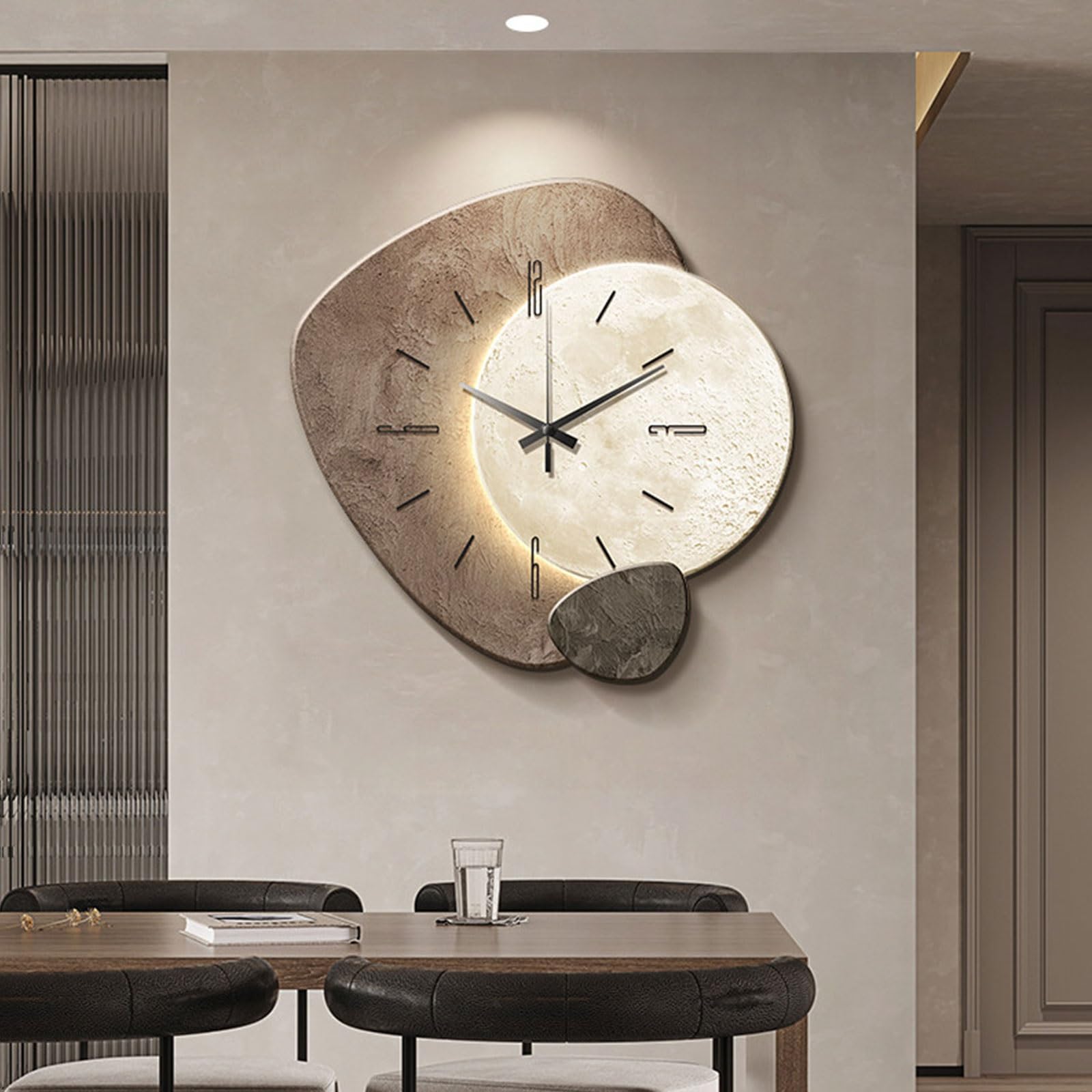 OECETCAWKD Modern 3D Wall Clock with LED Light, Crystal Porcelain Hanging Wall Art Painting, Plug-in Power Supply Wall Clocks for Living Room Dining Room(C,50 * 50CM/19.7 * 19.7IN)