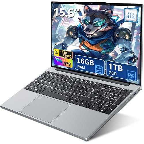 15.6 inch Laptop Computer,N150 Quad-Core Processor(Up to 3.6GHz), Traditional Laptop 16GB RAM 1TB SSD, Backlit Keyboard,Fingerprint Unlock,FHD 1920 * 1080,Win 11 Pro,laptops for Gaming,WiFi 5,BT 4.2