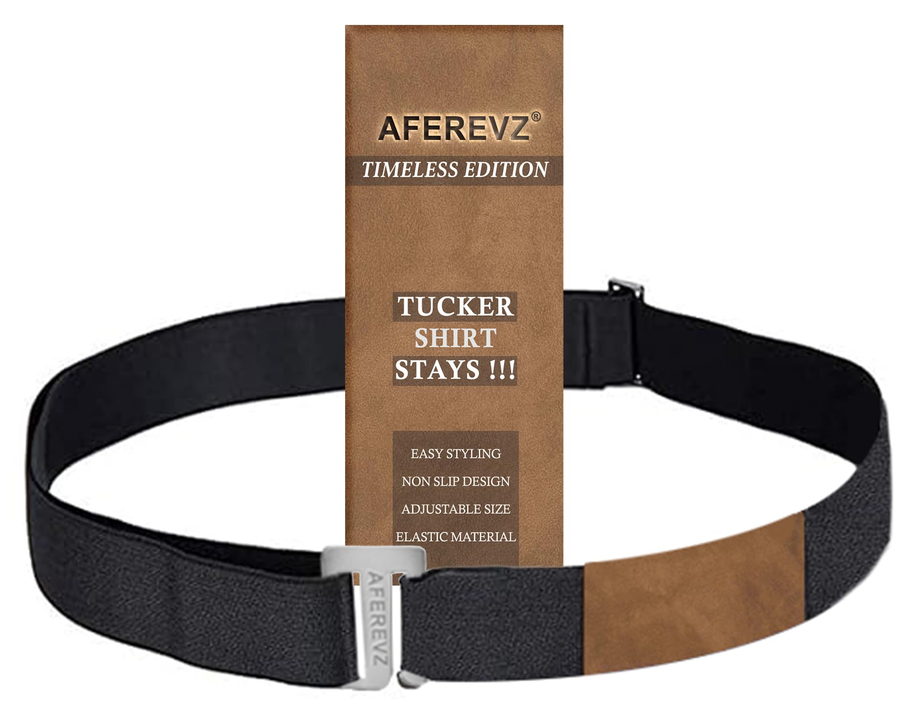 Tucker Shirt Stay Belt With Leather Patch For Extra Hold, Anti-Slip Technology, Elastic Formal Garter Stretchable With Adjustable Size, For Office And School Wear For Men And Women (Black)-image-2