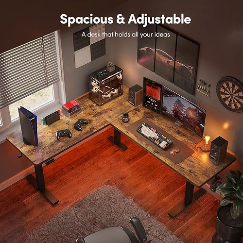Miniatura 30 de Cubiker Escritorio de pie en forma de L – Escritorio eléctrico de altura ajustable de 63 x 55 pulgadas, mesa ergonómica para sentarse de pie con 3