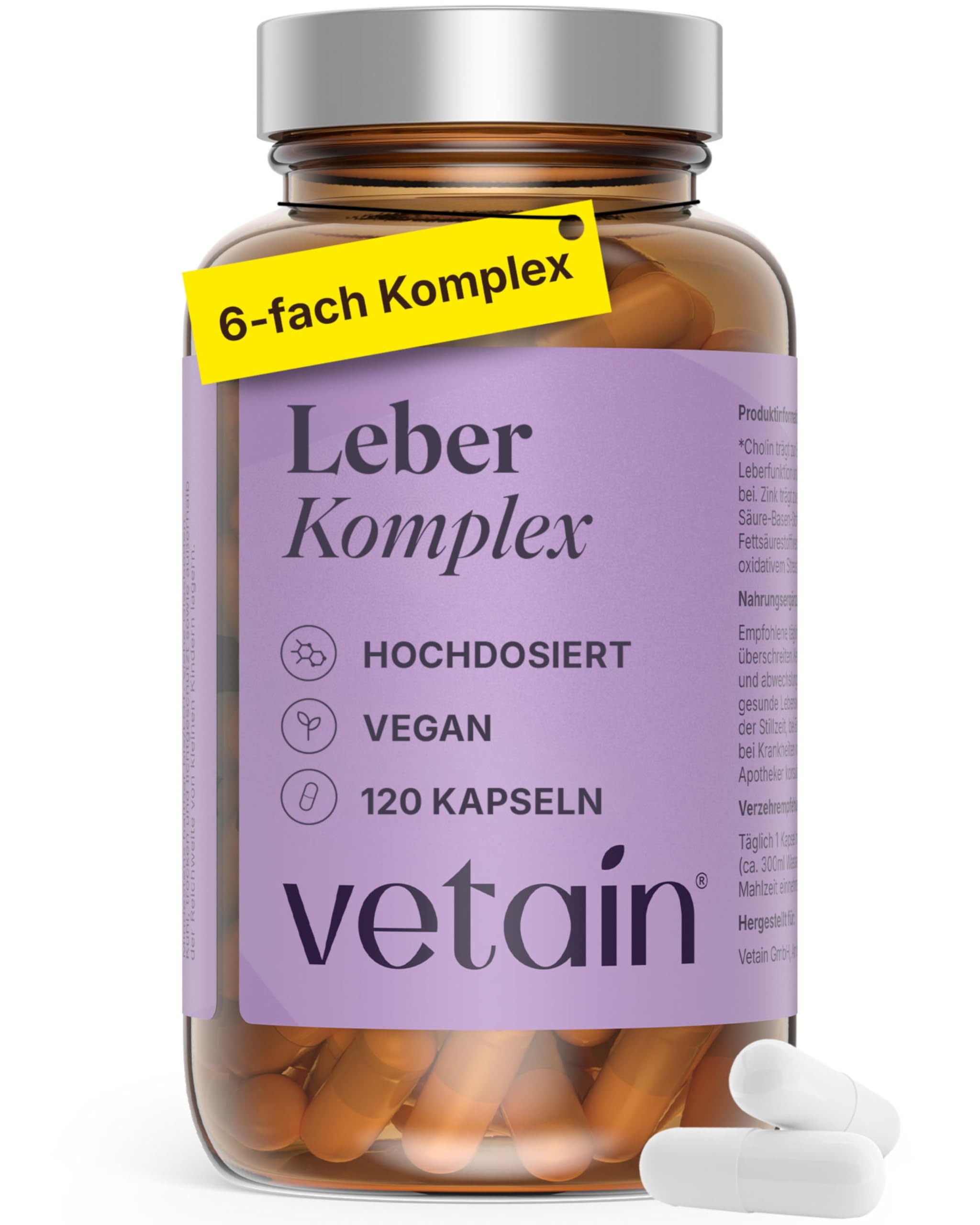 VETAIN Leber Kur Mariendistel Komplex - 80 % Silymarin (200mg) - Löwenzahn, Cholin, Artischocke, Curcuma & Zink - 120 Kapseln - Hochdosiert & vegan - produziert & laborgeprüft in Deutschland