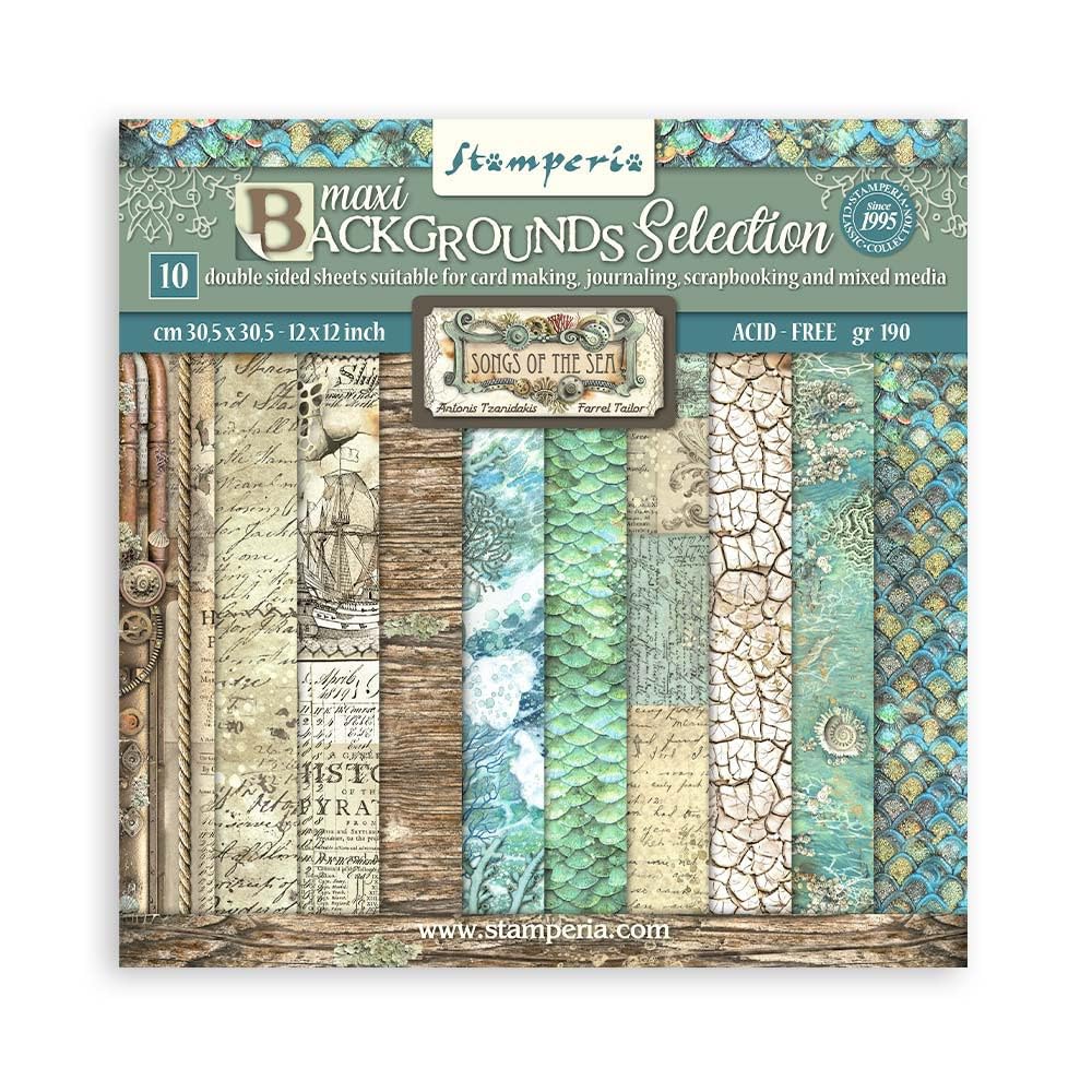 Stamperia Multicolour International Scrapbooking Pad-Maxi Background Selection-Songs Of The Sea, Ed, 30.5X30.5 Cm