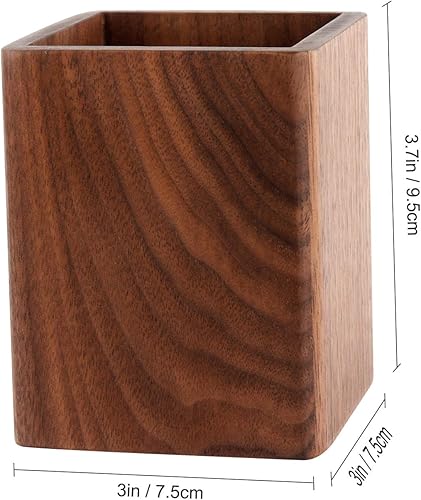 Miniatura 2 de Soporte de lápiz de escritorio de madera natural, organizador de lápices, soporte para lápices de oficina de escritorio simple (nogal negro)