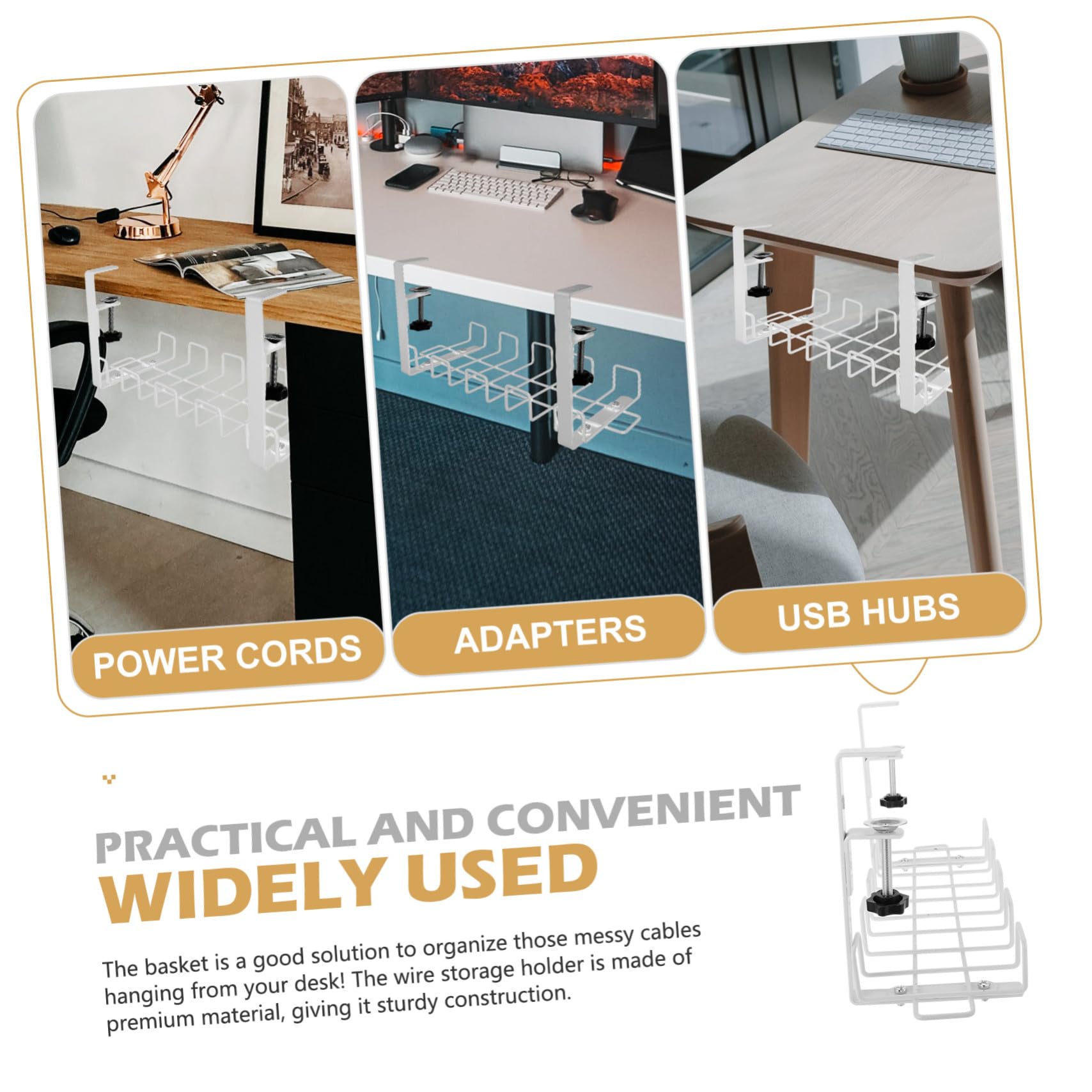 Support de Câbles en Acier Carbone sous Bureau, Panier de Rangement pour Câbles, Organisateur de Fils Solide pour Bureau et Domicile