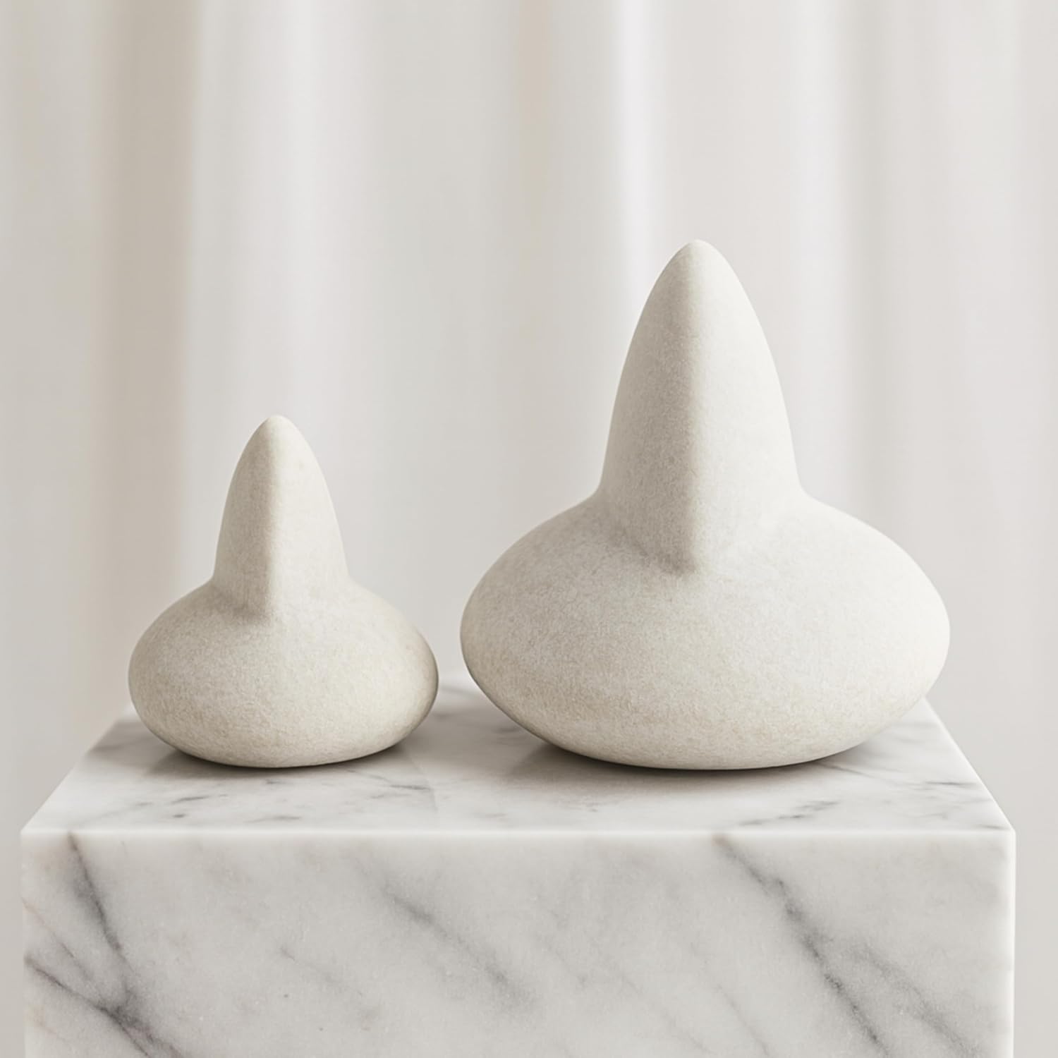 Set of 2 Ulises Abstract Decorative Object – Resin Modern Home Decor Accents with Soft White Finish – Shelf & Coffee Table Decor for Office & Living Room – 8" & 11", White