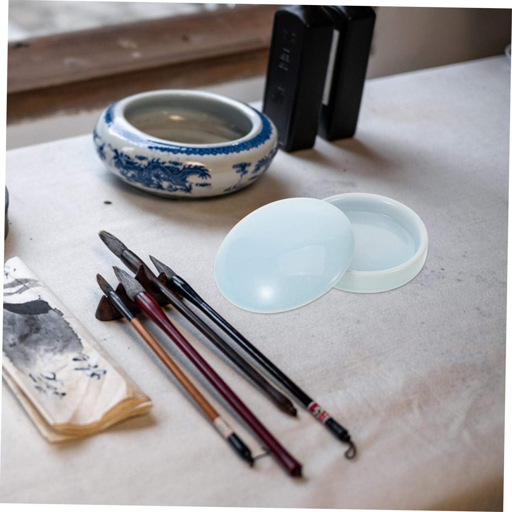 ERINGOGO 1Set Ceramic Pigment Plates Stackable Watercolor Mixing Trays for Artists Multi Functional Color Palettes Durable Porcelain Ink Trays for Various Painting Styles