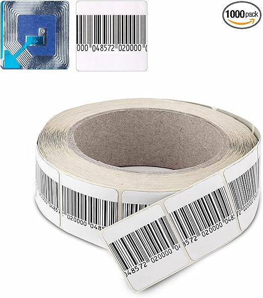 1000 Paper Security Labels 2.0 X 2.0 Inch RF 8.2Mhz White w/Fake Barcode Checkpoint Compatible – Effective Anti-Theft Labels Compatible with EAS Loss Prevention Systems by Bullseye Protection