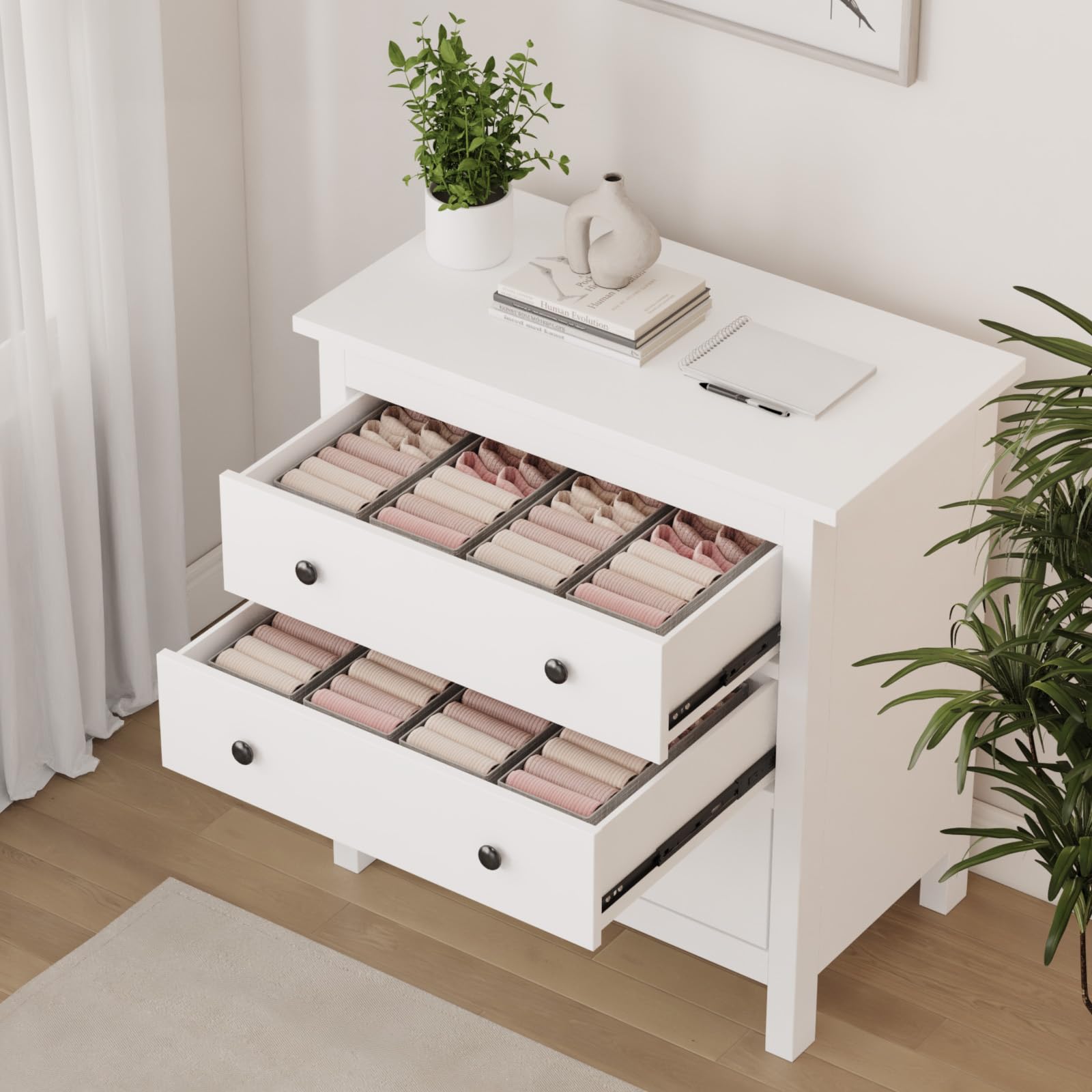 Lifewit Juego de 16 organizadores dobles Hemnes para cómoda con base estable, organizador de armario, cajones, sistema de organización para cambiar pañales, ropa infantil, camisetas, ropa interior