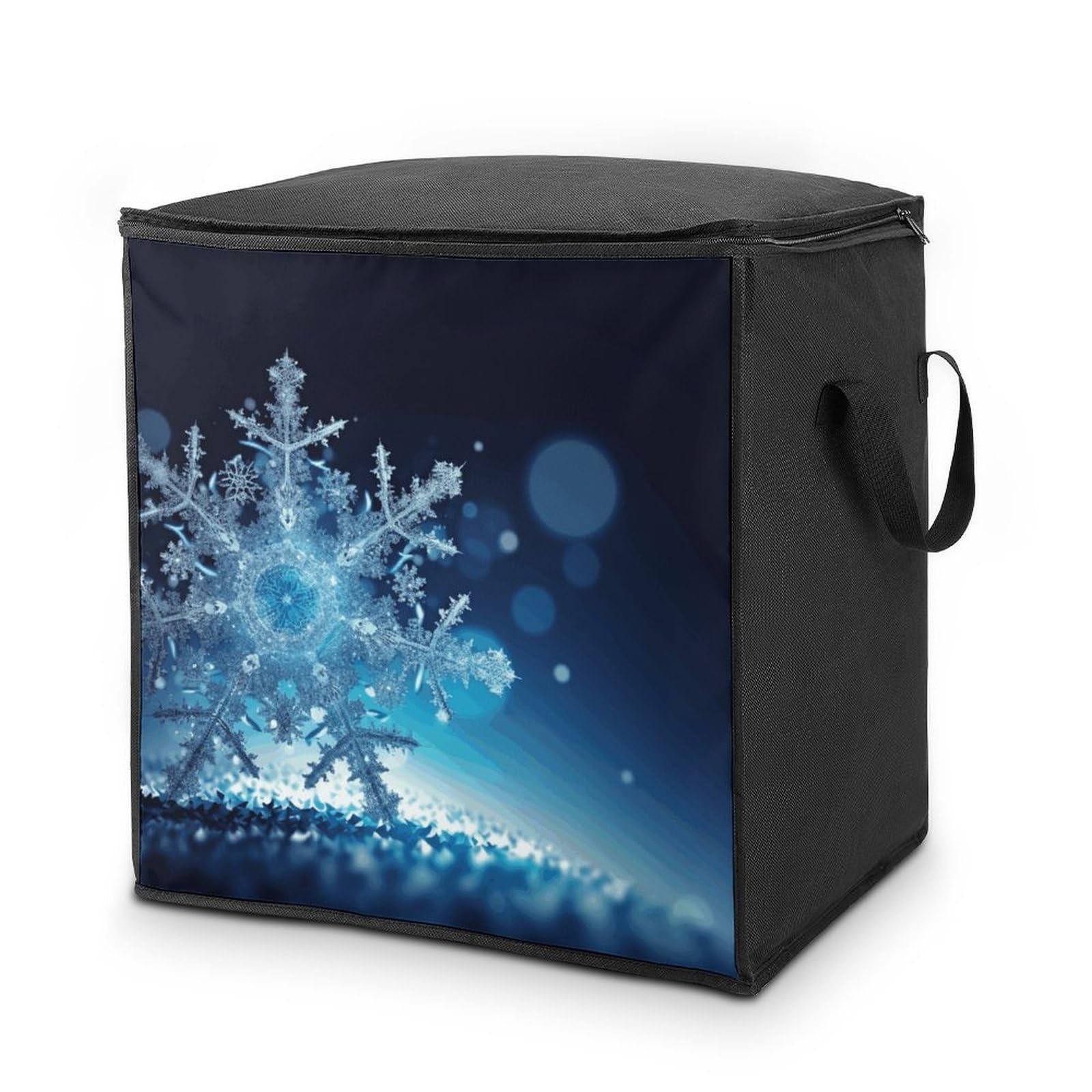 Blue Christmas Snowflake Storage Bag with Zippers And Handle Extra Large Bedding Comforter Storage Bag Foldable Blanket Storage Bags Fabric Moving Bags for Closet Organizer (70L)