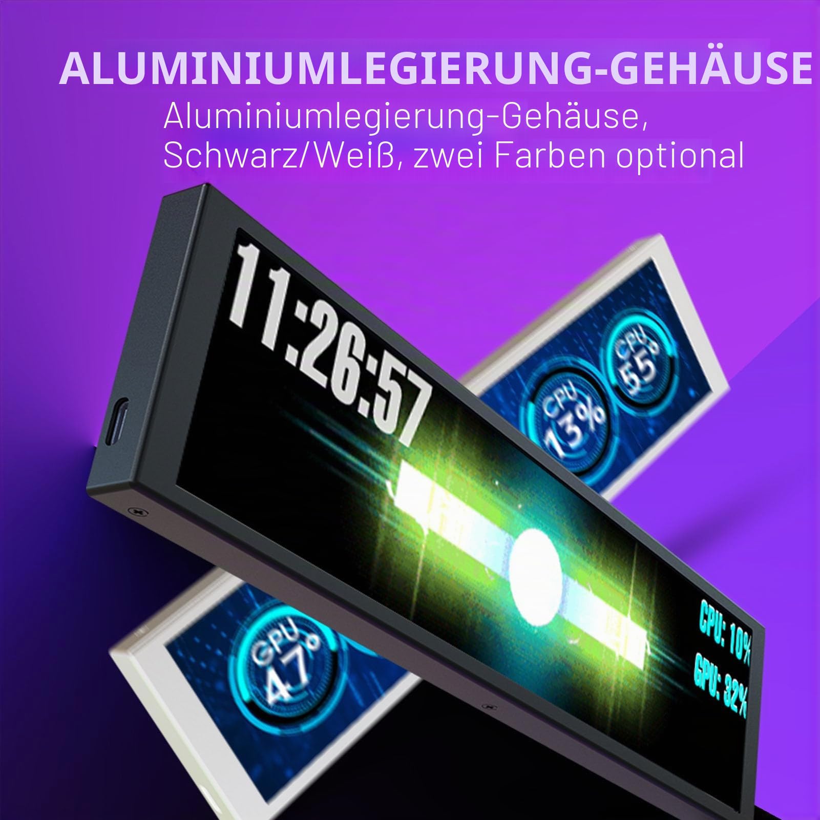 Dpofirs 9,2 Zoll FHD PC Temperaturanzeigefeld, Sekundärer Computerbildschirm mit Dynamischen Videothemen und Einzelkabel Einrichtung für CPU GPU Überwachung und Benutzerdefinierte (White)