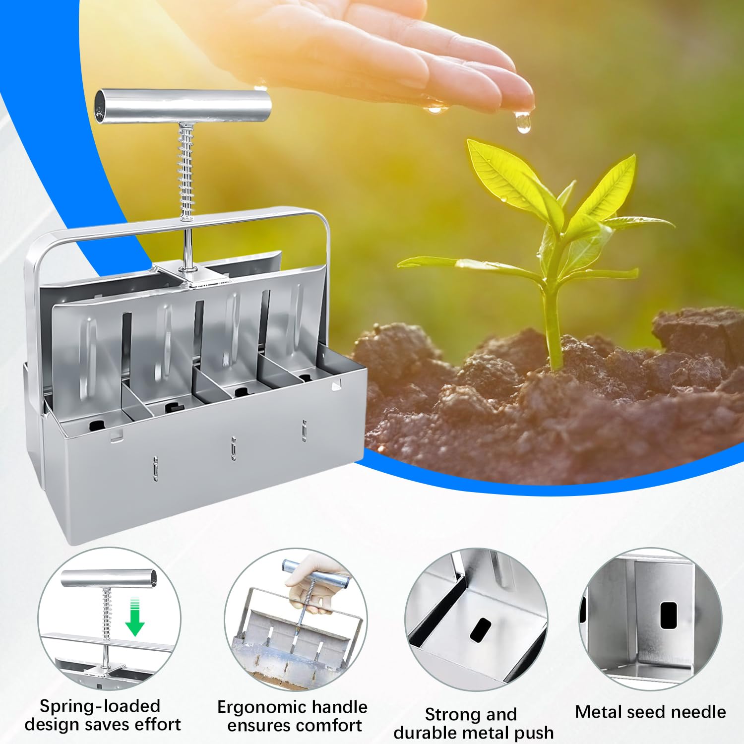 8-Cell Manual Presse Motte pour semis, Blocs de Terre manuels 5x5cm, avec germoir et Gants pour Le repiquage des graines en Serre