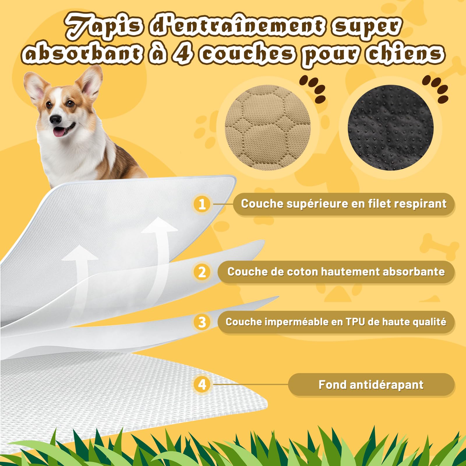Lot de 2 tapis d'entraînement pour chien et chat | Extra puissant | Imperméable et antidérapant | Lavable et réutilisable | Pour chiots et animaux domestiques (marron, 150 x 90 cm)