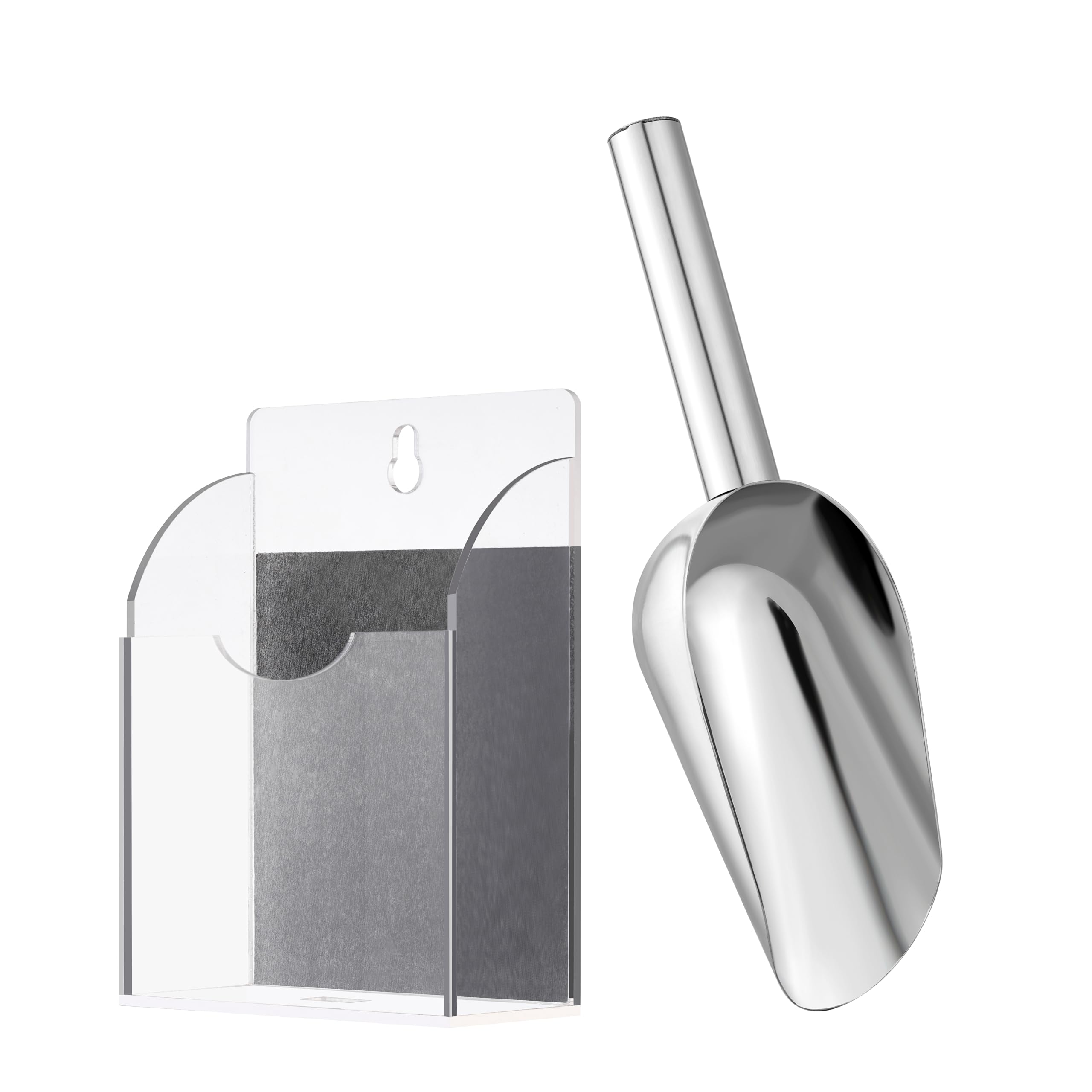 Stainless Steel Ice Scoop with Magnetic Acrylic Holder