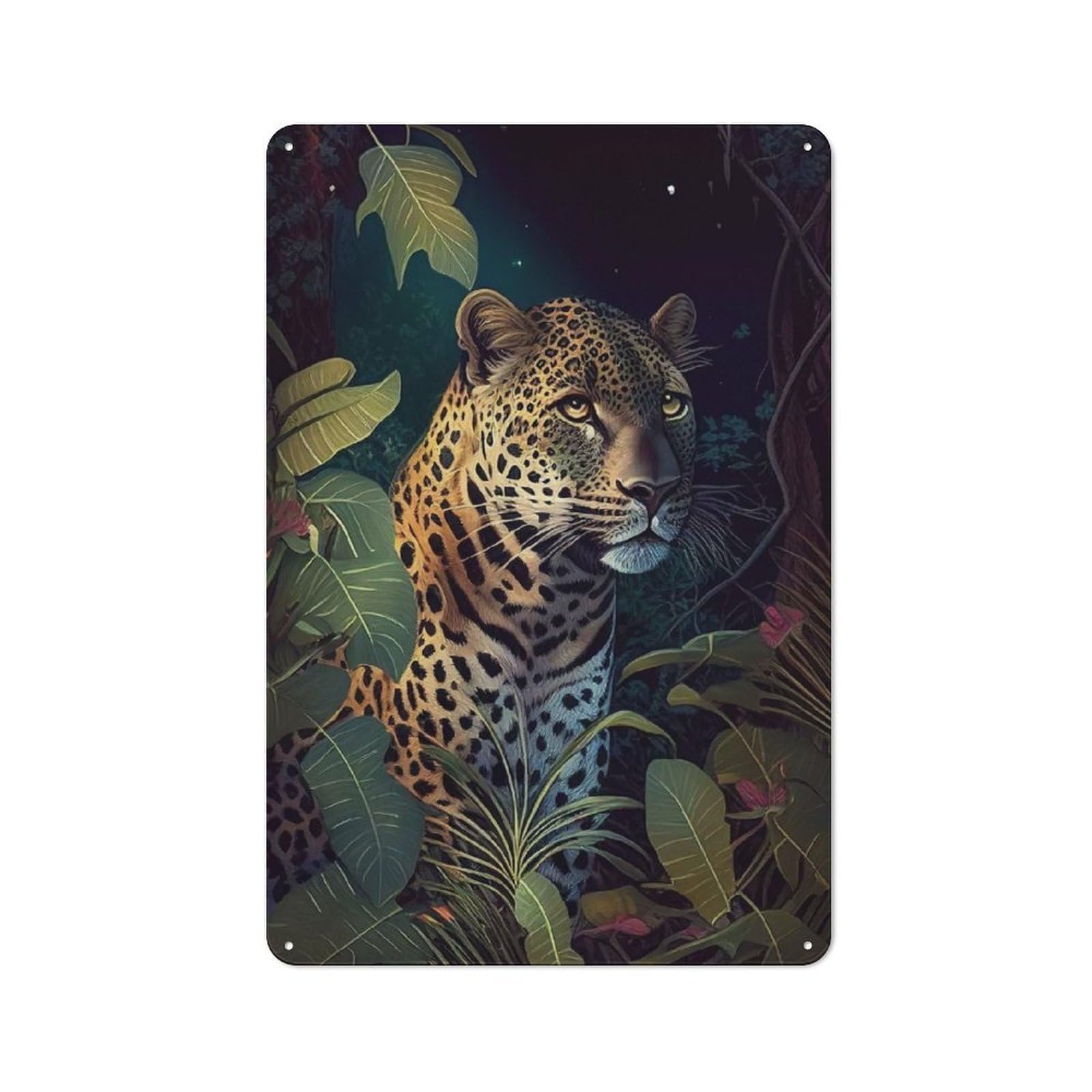 Junmoney Jaguar Jungle Animal Face Metal Wall Sign With Design 30X20cm, Garage Style Industrial Wall Art For Garage, Hobby Room, Office Or Man Cave