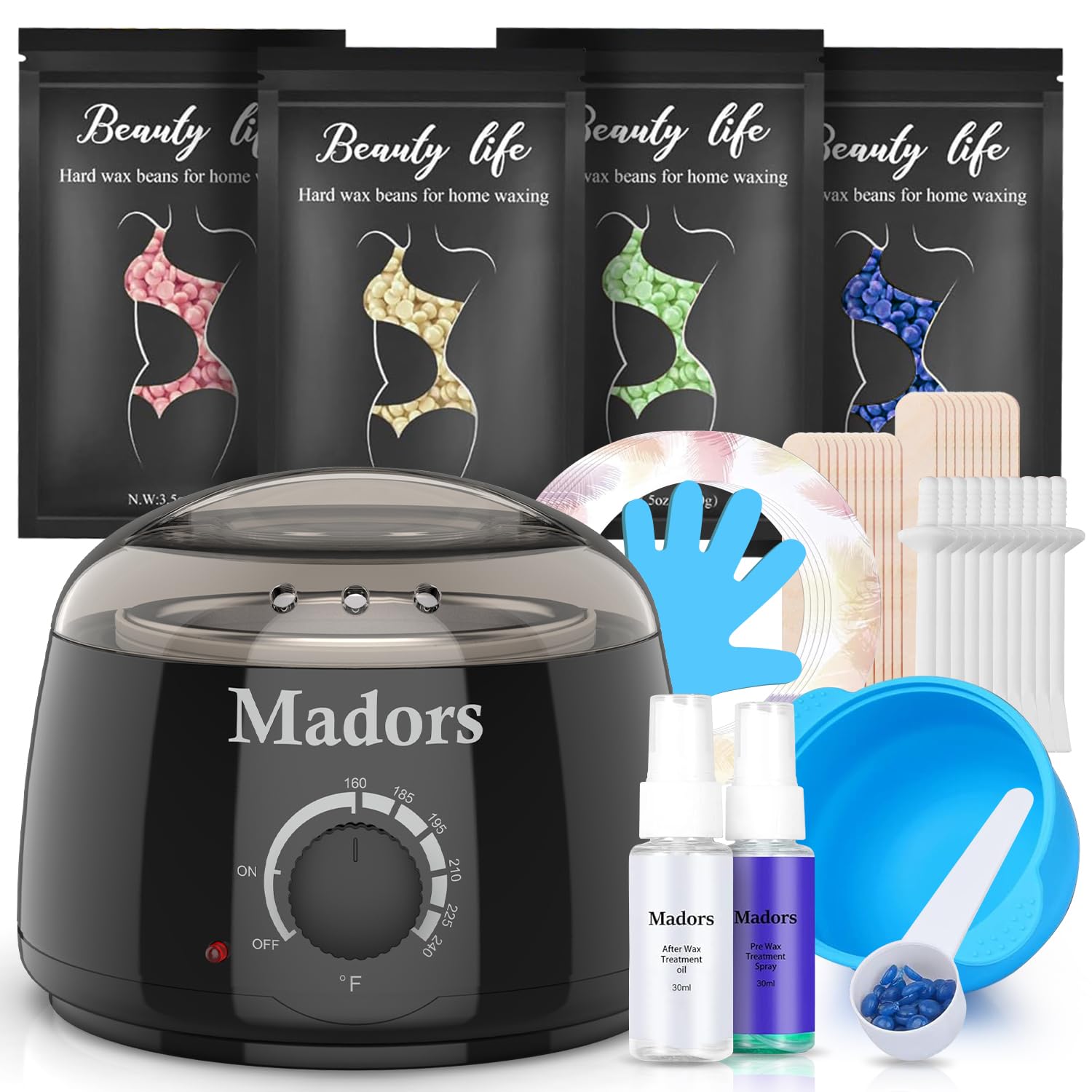 Madors Wachswärmer Set mit 400g Wachsperlen – Professionelle Wachsmaschine für Haar- entfernung am ganzen Körper – Ideal für schmerzfreies Waxing zu Hause