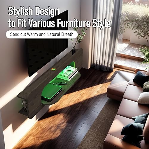 Miniatura 7 de Bixiaomei Soporte de TV flotante con luces LED, armarios de TV montados en la pared de 48 pulgadas con 1 estante abierto, consola central de