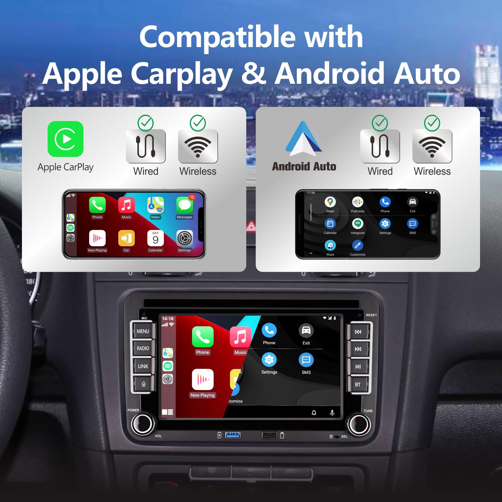 Autoradio per Golf 5/Golf 6, Schermo Touch da 7 Pollici con Wireless CarPlay & Android Auto, Plug and Play, Bluetooth/AM/FM/SWC/DSP/Mirror Link per VW T5, Polo 5, Passat, Skoda, Jetta, Toura