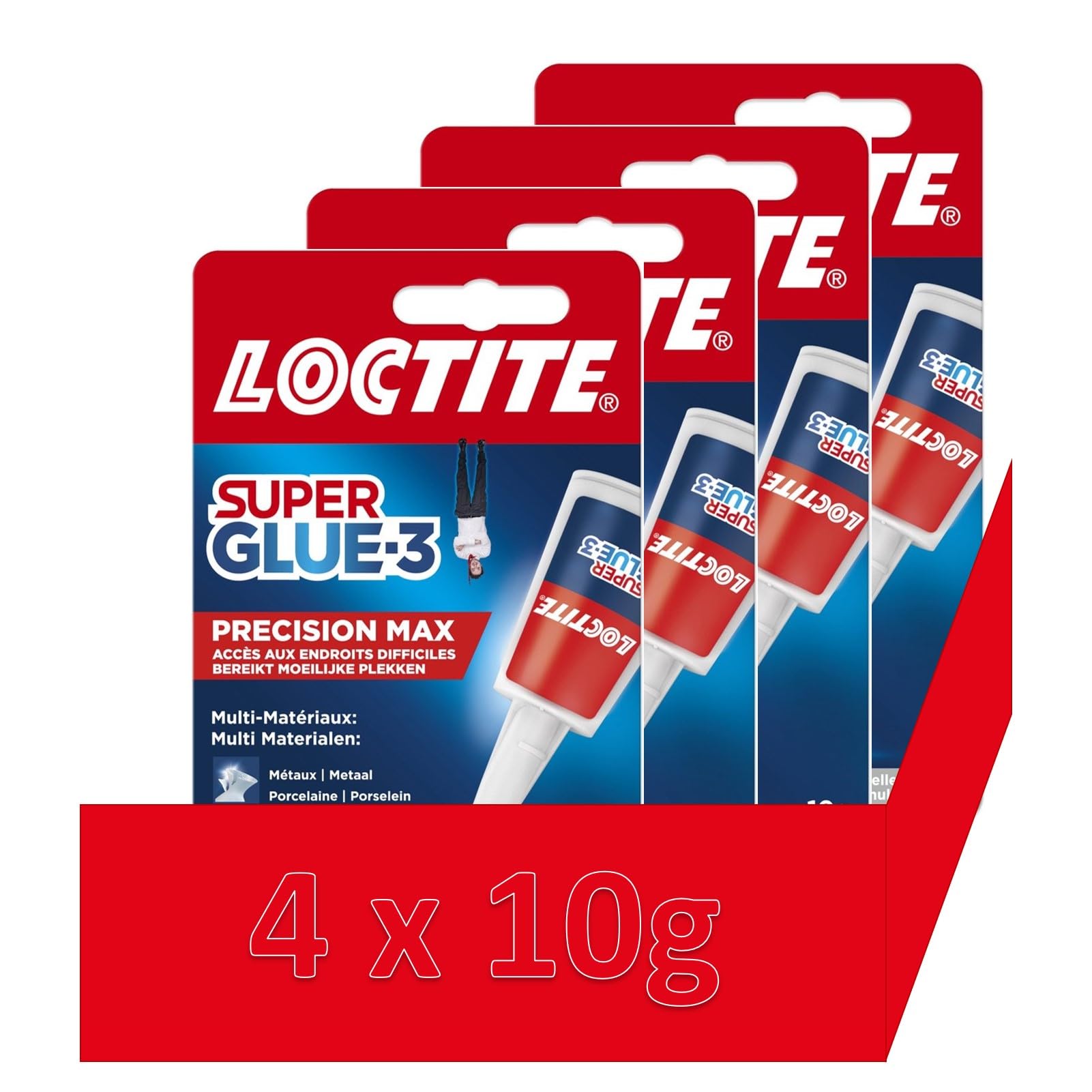 Super Glue 3 Precisión (frasco de 10 g) – Pegamento líquido para todos los materiales – Pegamento fuerte para reparaciones precisas – Pegamento transparente de secado rápido 4 x 10 g