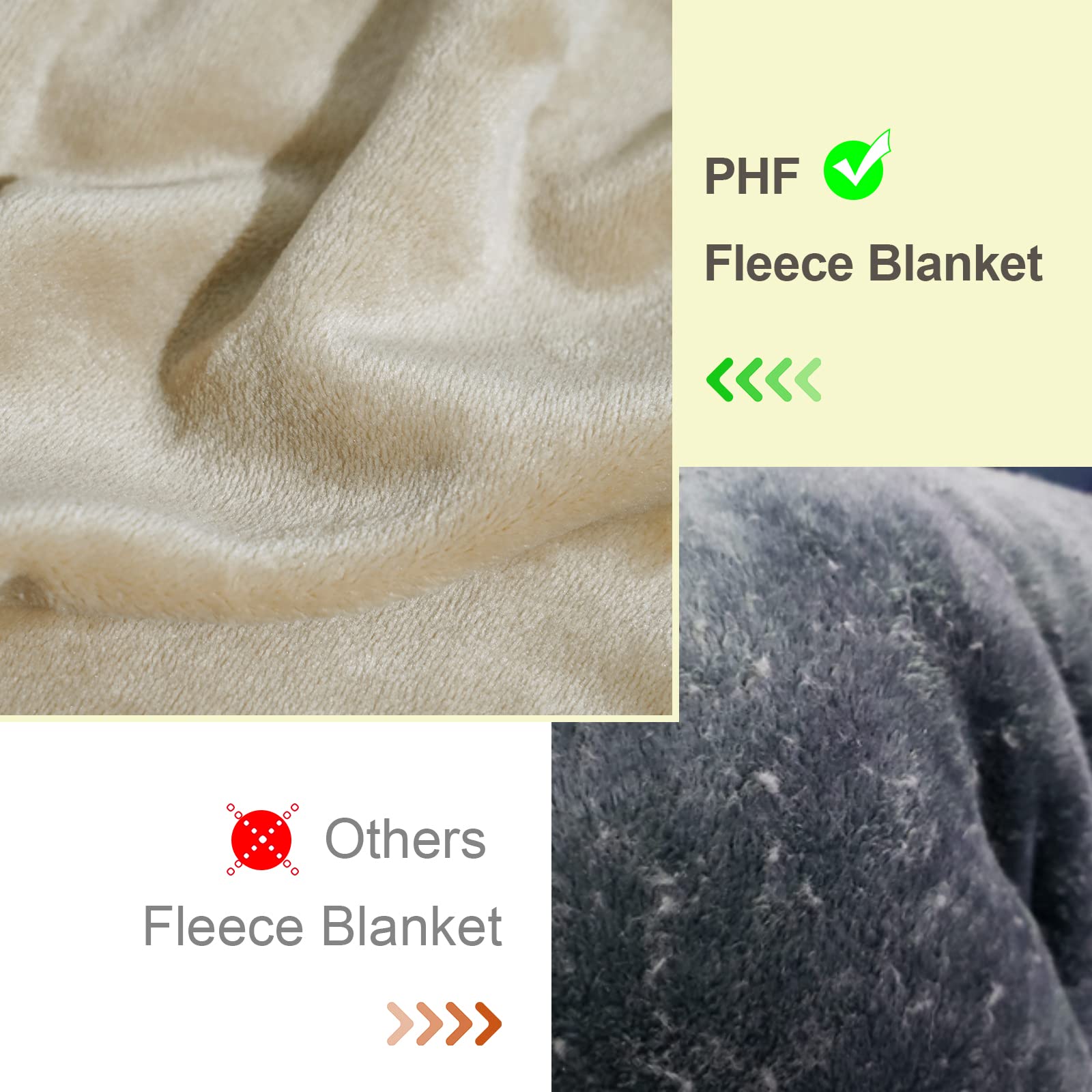 PHF Ultra Soft Fleece Blanket Queen Size, No Shed No Pilling Luxury Plush Cozy Flannel 300GSM Lightweight Blanket for Bed, Couch, Chair, Sofa Suitable for All Season , 90" x 90", Khaki