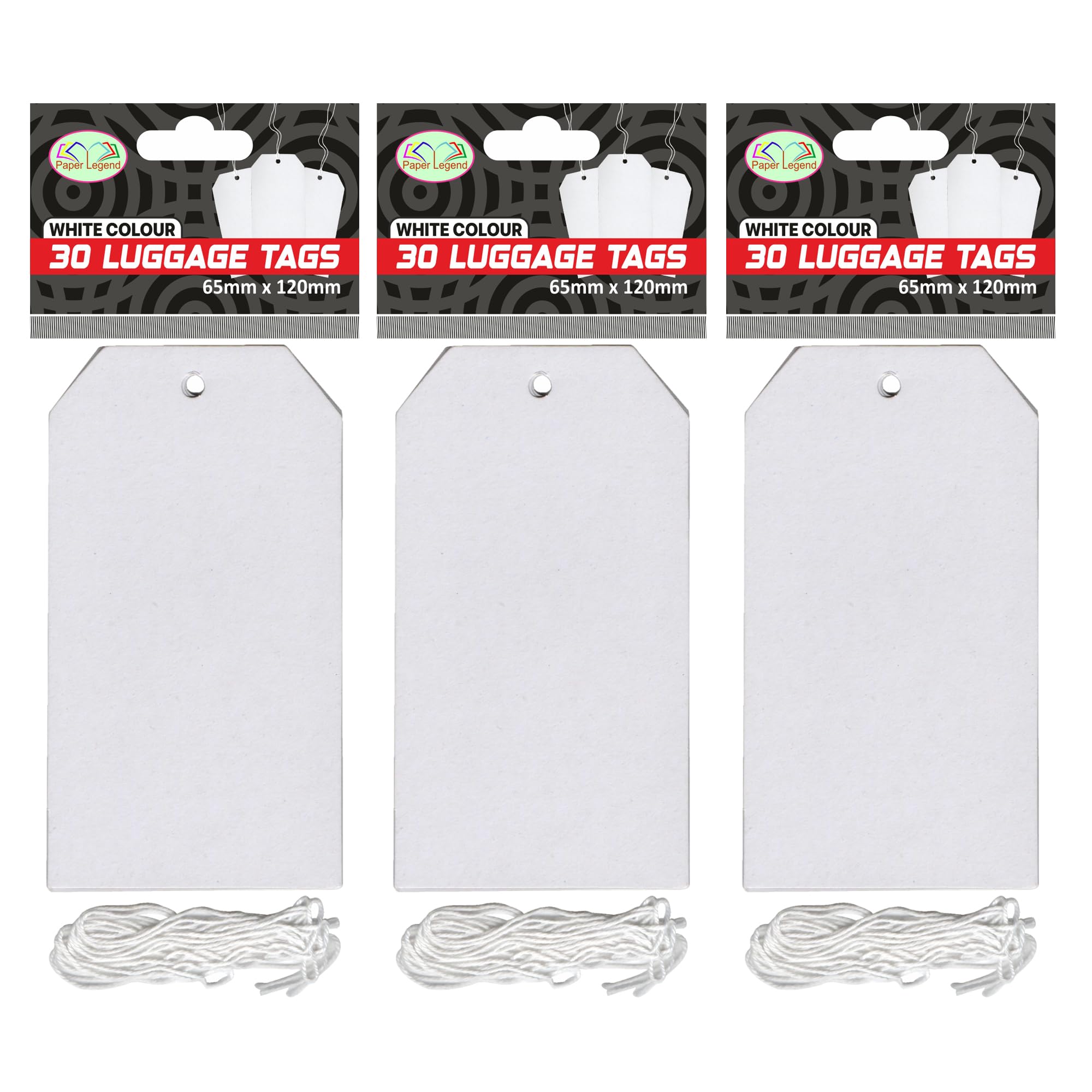 Pack of 90 Large White and Brown Kraft Gift Tags - Luggage Labels With String 12 x 6.5 CM - Craft Card Blank Labels for Hanging