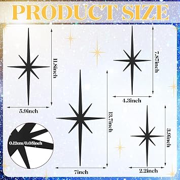 Blulu 4 Pcs Starburst Shaped Wall Decor Mid Century Modern Art,Dark Gray
