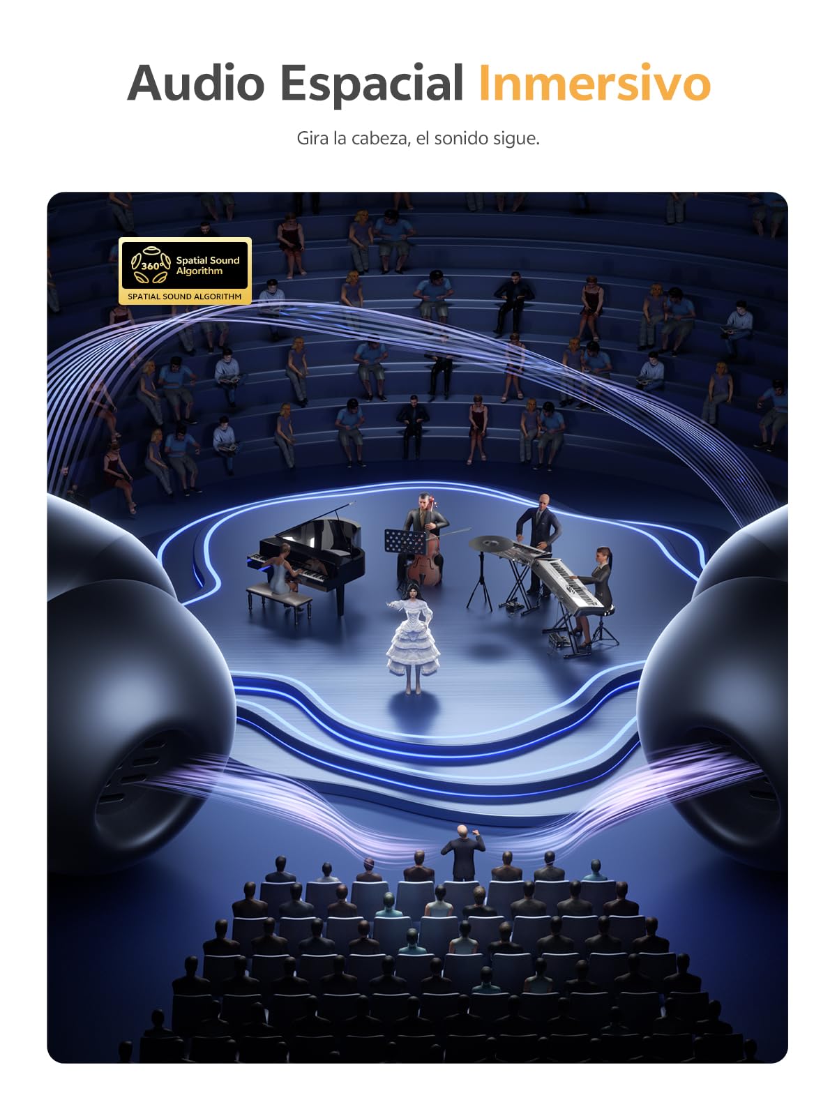 QCY Melobuds N65 Auriculares Inalámbricos Blueooth, Cancelación de Ruido Adaptativa AI, 60dB ANC Hi-Res Sonido, Audio Bluetooth 6.0 Auriculares, 8 Micrófonos ENC Clear Call Ear Buds,50 Horas,IPX5