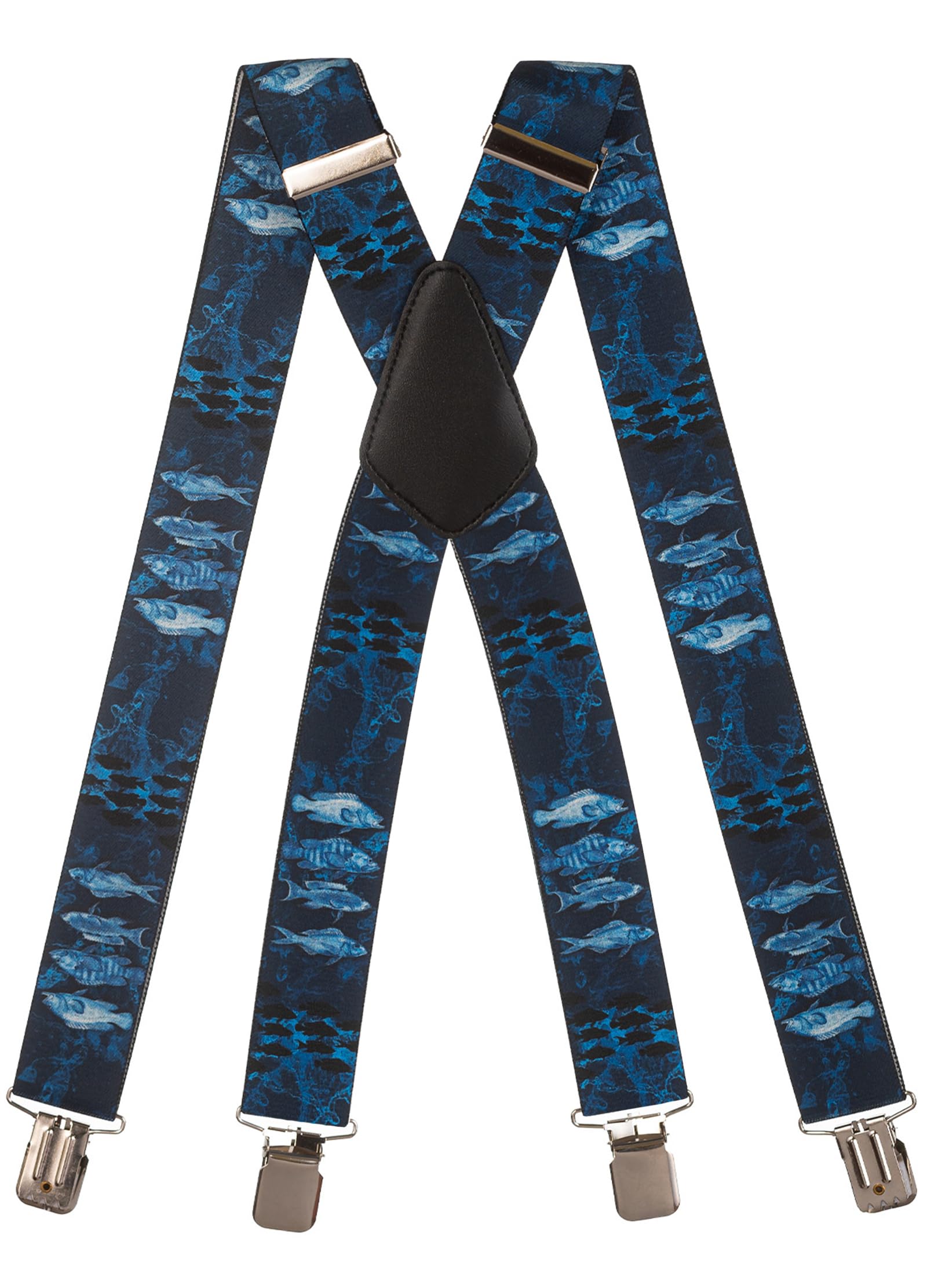 Olata Men's Heavy Duty Printed X-Shape Braces/Suspenders, 4cm - Fish D