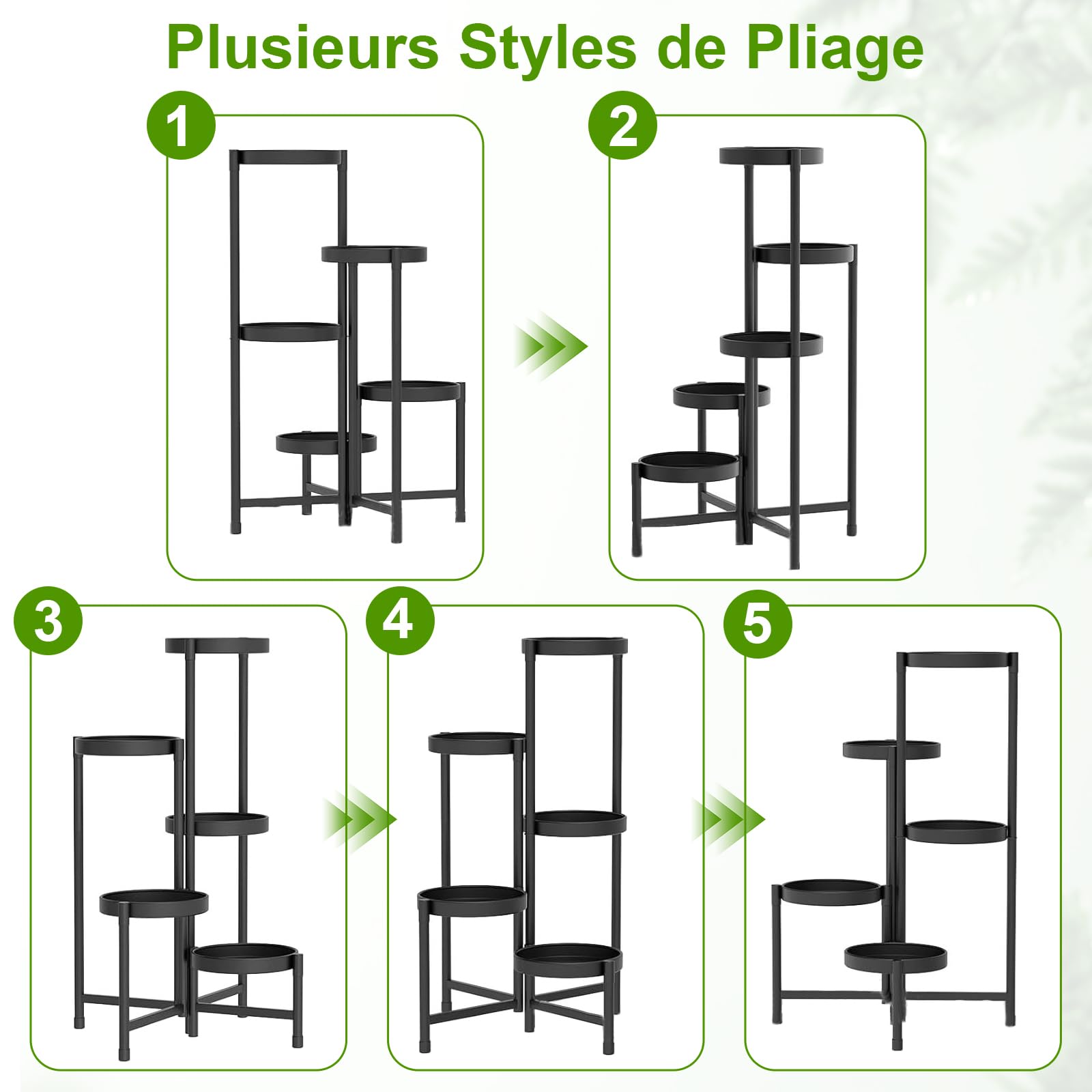 Support Plantes Interieur Métal 5 Niveaux, Porte Plante Moderne, Etagere Plantes丨Tabouret Plante pour Déco Salon, Balcon et Jardin